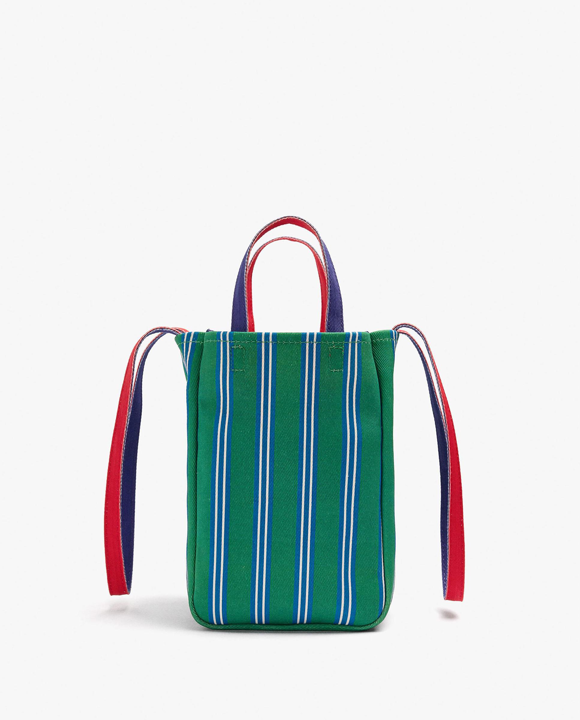 Bolso de mano estilo tote 100% algodón convertible a bandolera con estampado de rayas - Parfois - Multicolor Multicolor-3