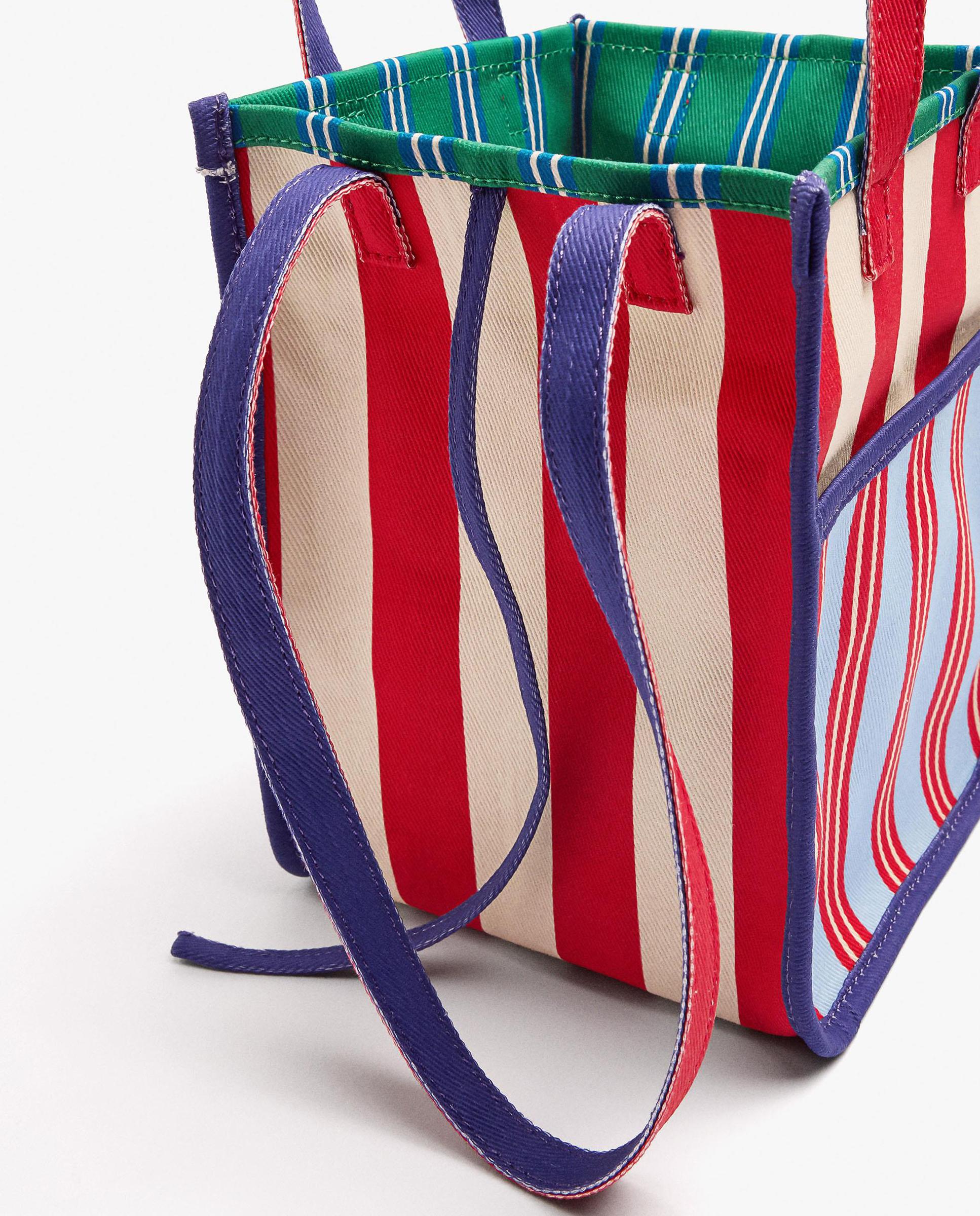 Bolso de mano estilo tote 100% algodón convertible a bandolera con estampado de rayas - Parfois - Multicolor Multicolor-2