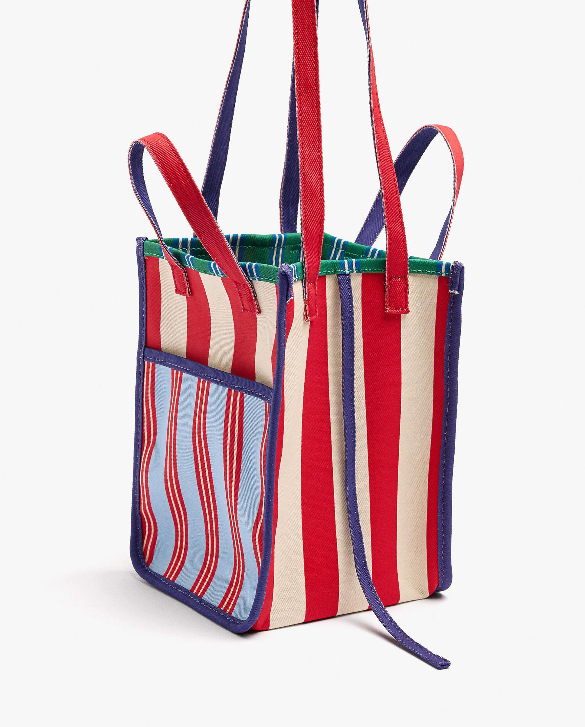 Bolso de mano estilo tote 100% algodón convertible a bandolera con estampado de rayas - Parfois - Multicolor Multicolor-4