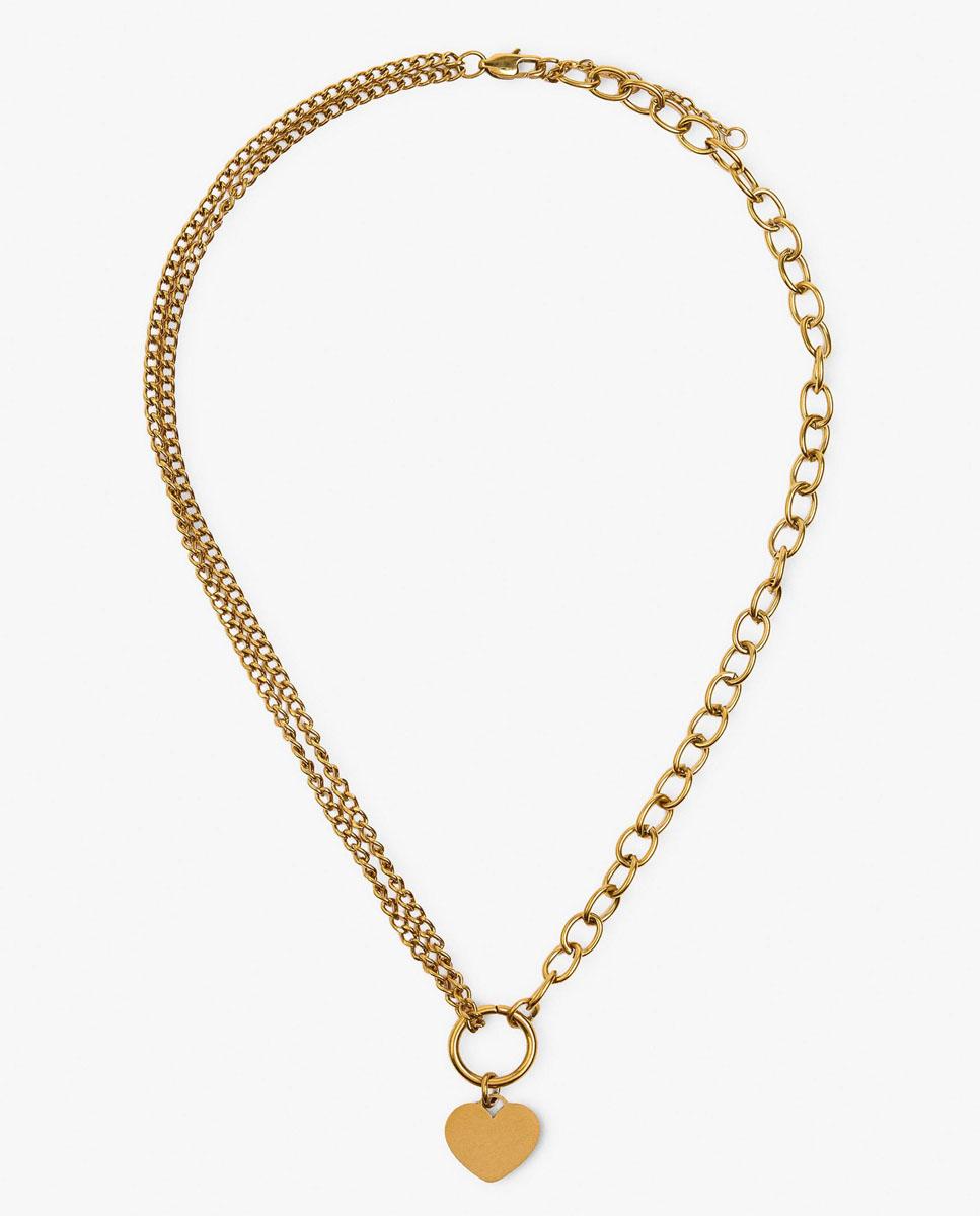 Collar de acero inoxidable corto de eslabones con abalorio de corazón - Parfois - Dorado Dorado-1