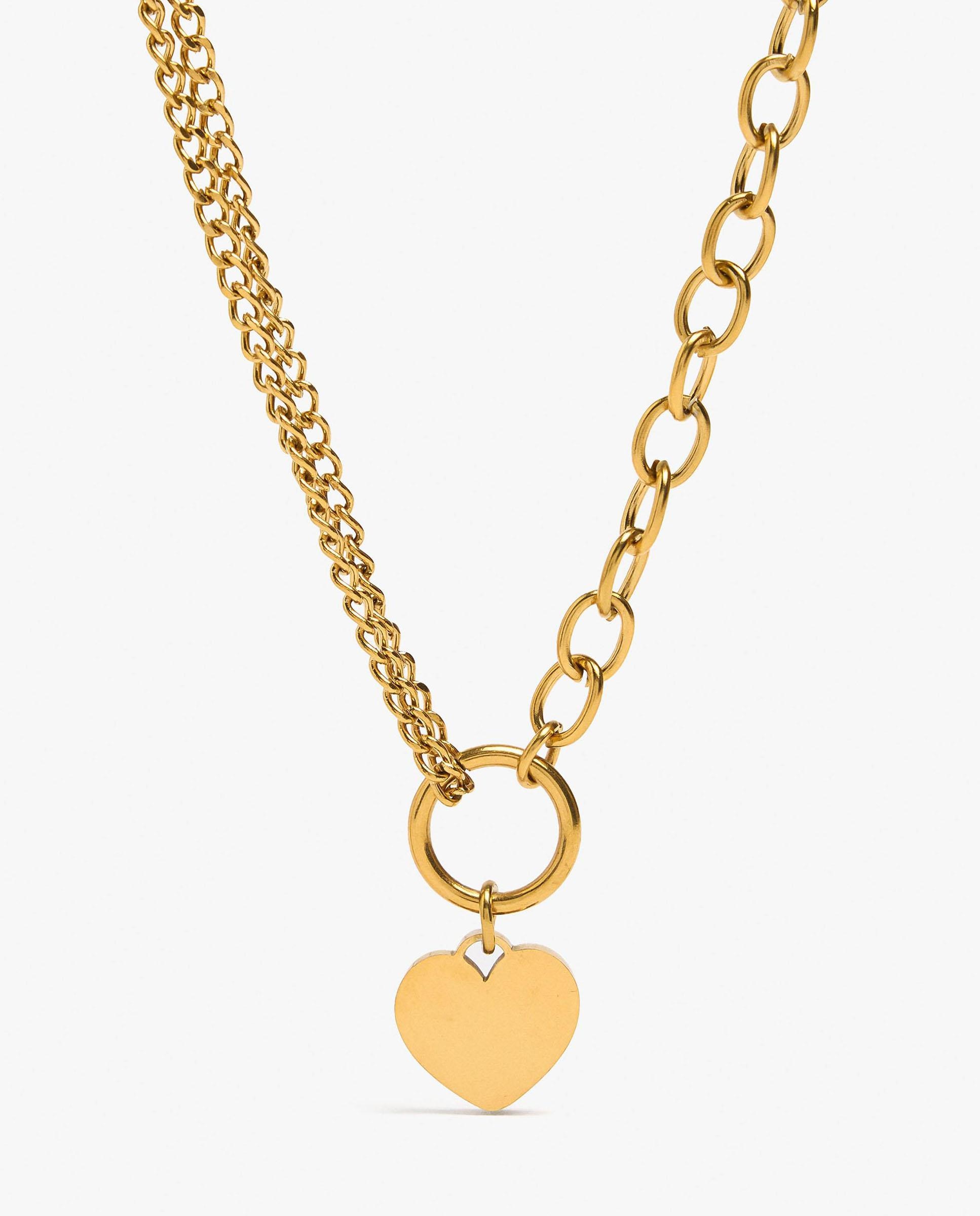 Collar de acero inoxidable corto de eslabones con abalorio de corazón - Parfois - Dorado Dorado-2