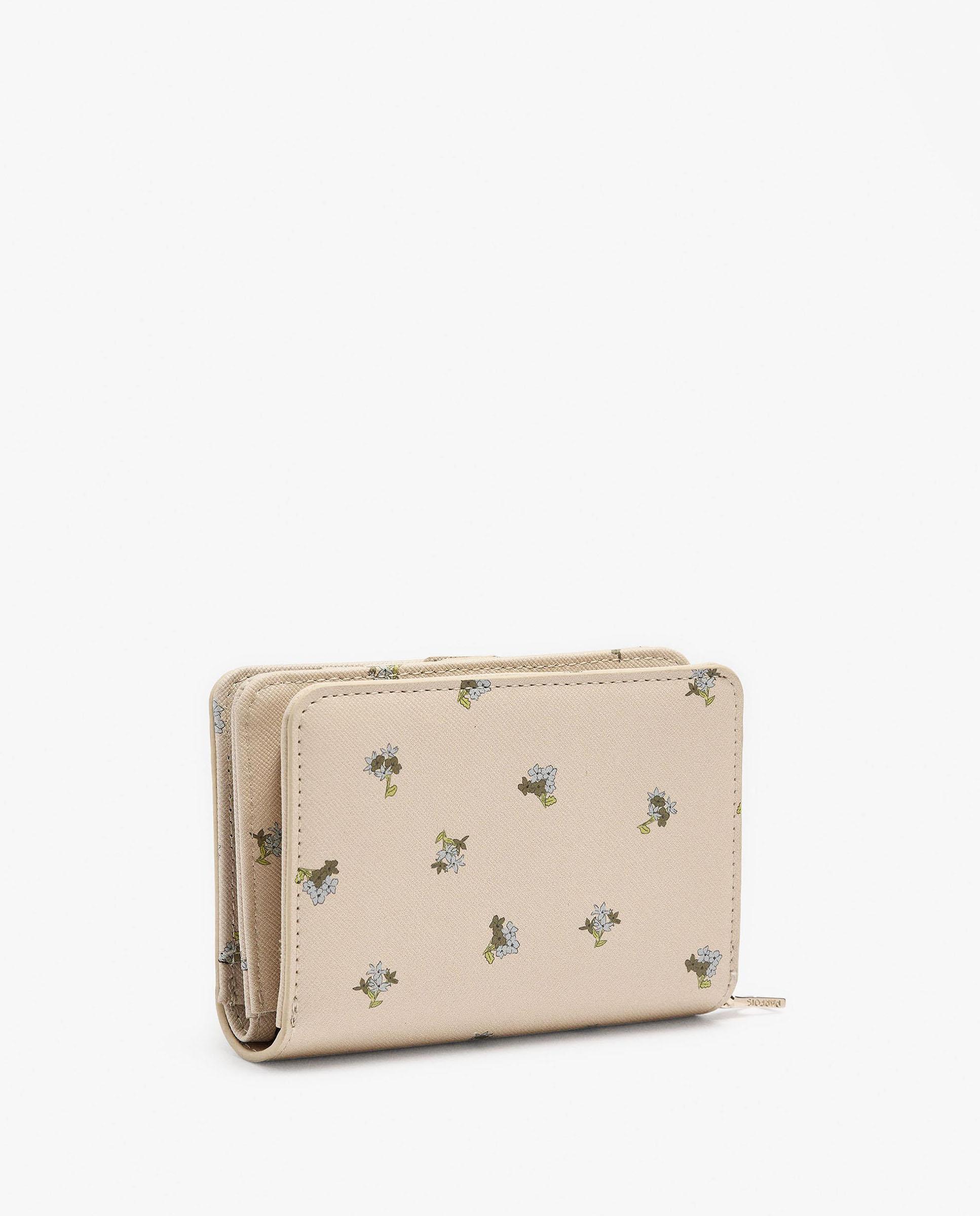 Cartera de mujer pequeña con cierre de cremallera y estampado floral - Parfois - Beige Beige-2