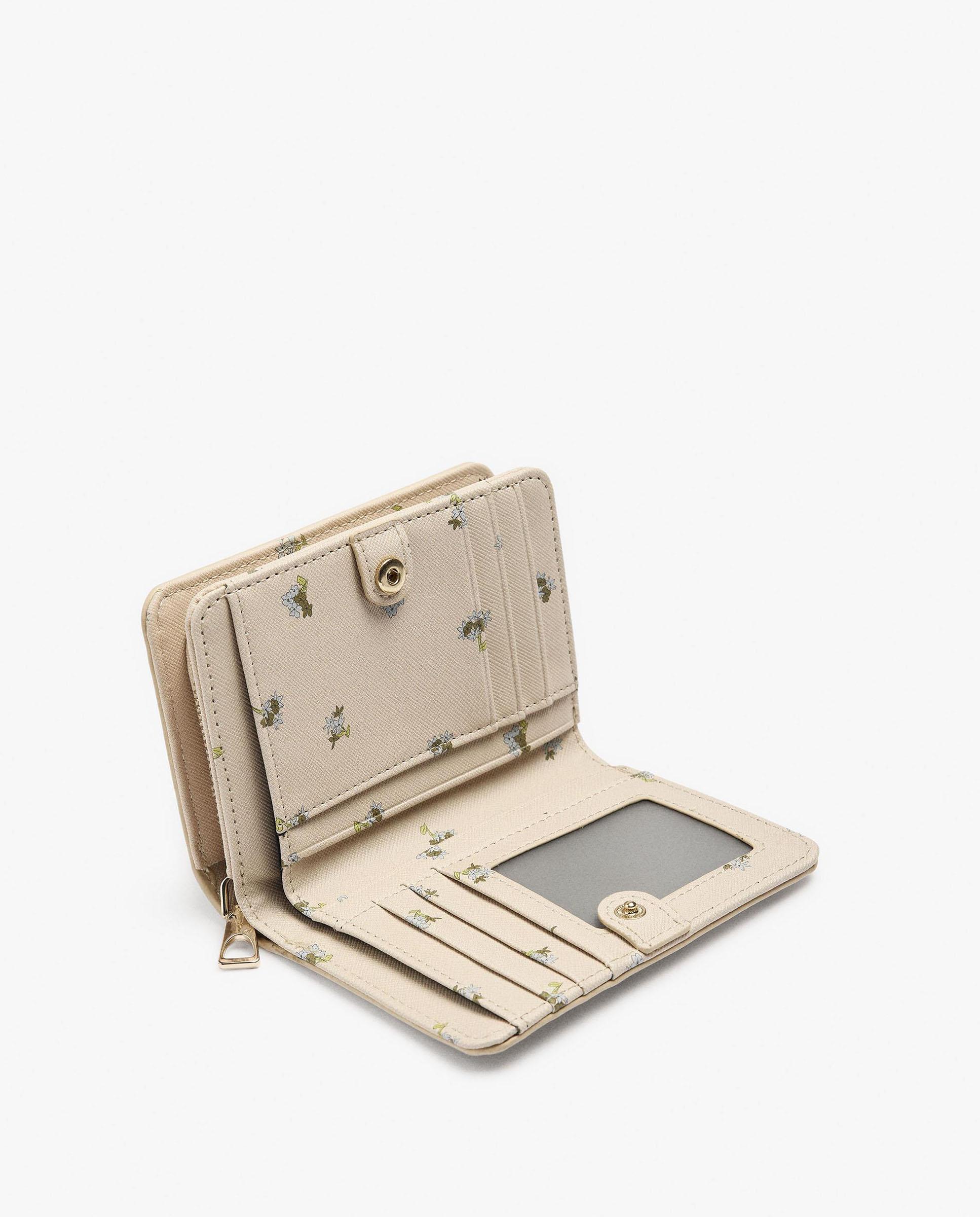 Cartera de mujer pequeña con cierre de cremallera y estampado floral - Parfois - Beige Beige-4