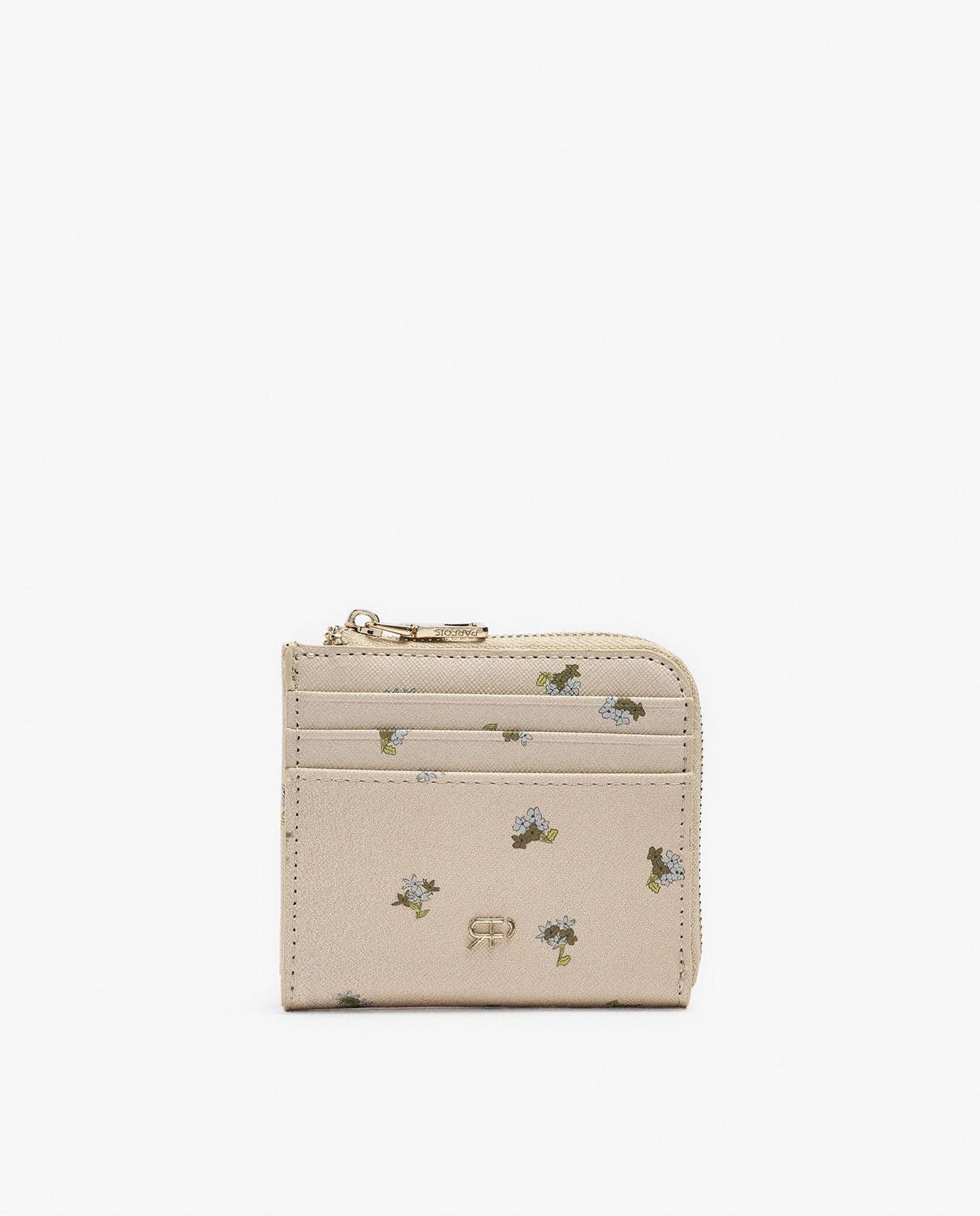 Cartera de mujer pequeña con cierre de cremallera y estampado floral - Parfois - Beige Beige-1