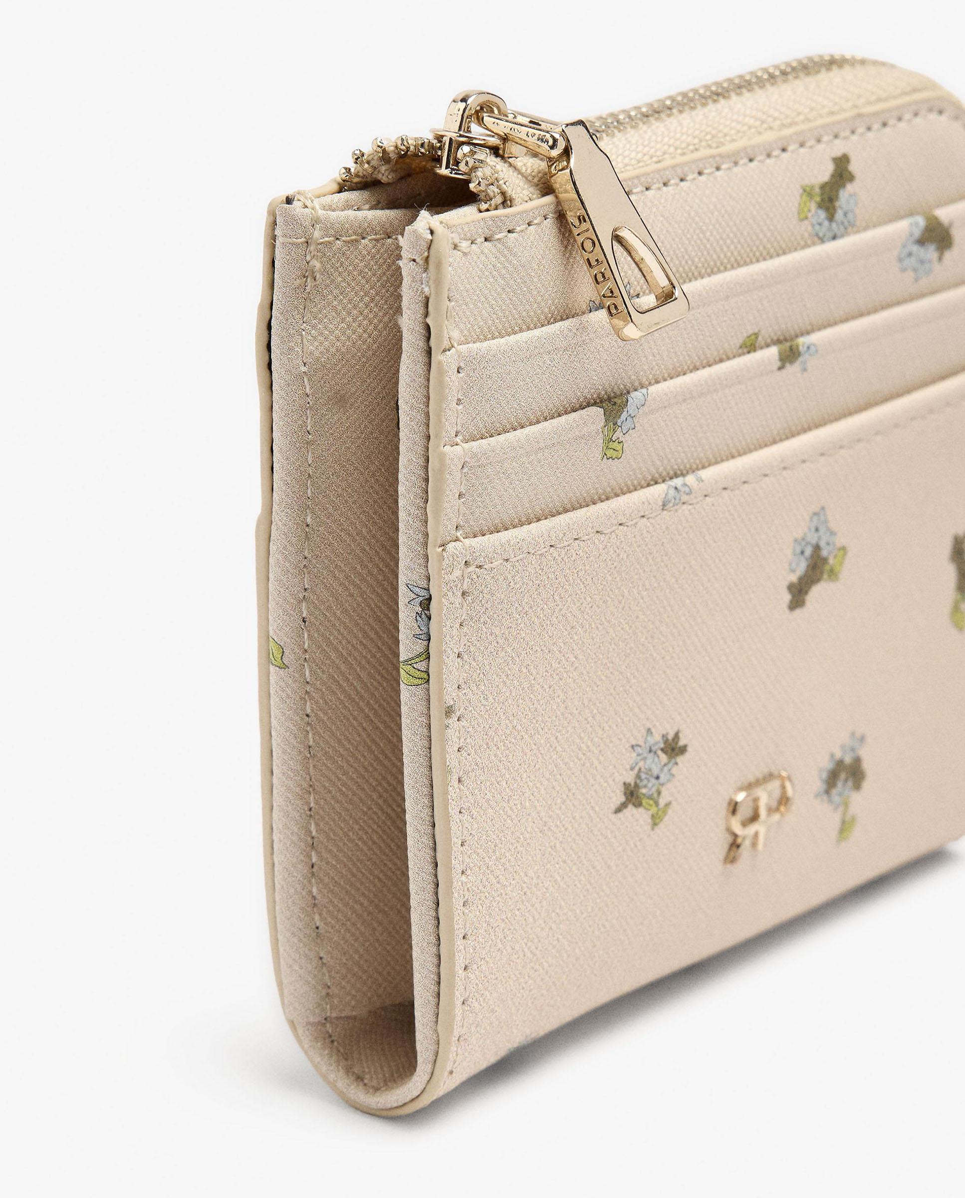 Cartera de mujer pequeña con cierre de cremallera y estampado floral - Parfois - Beige Beige-3