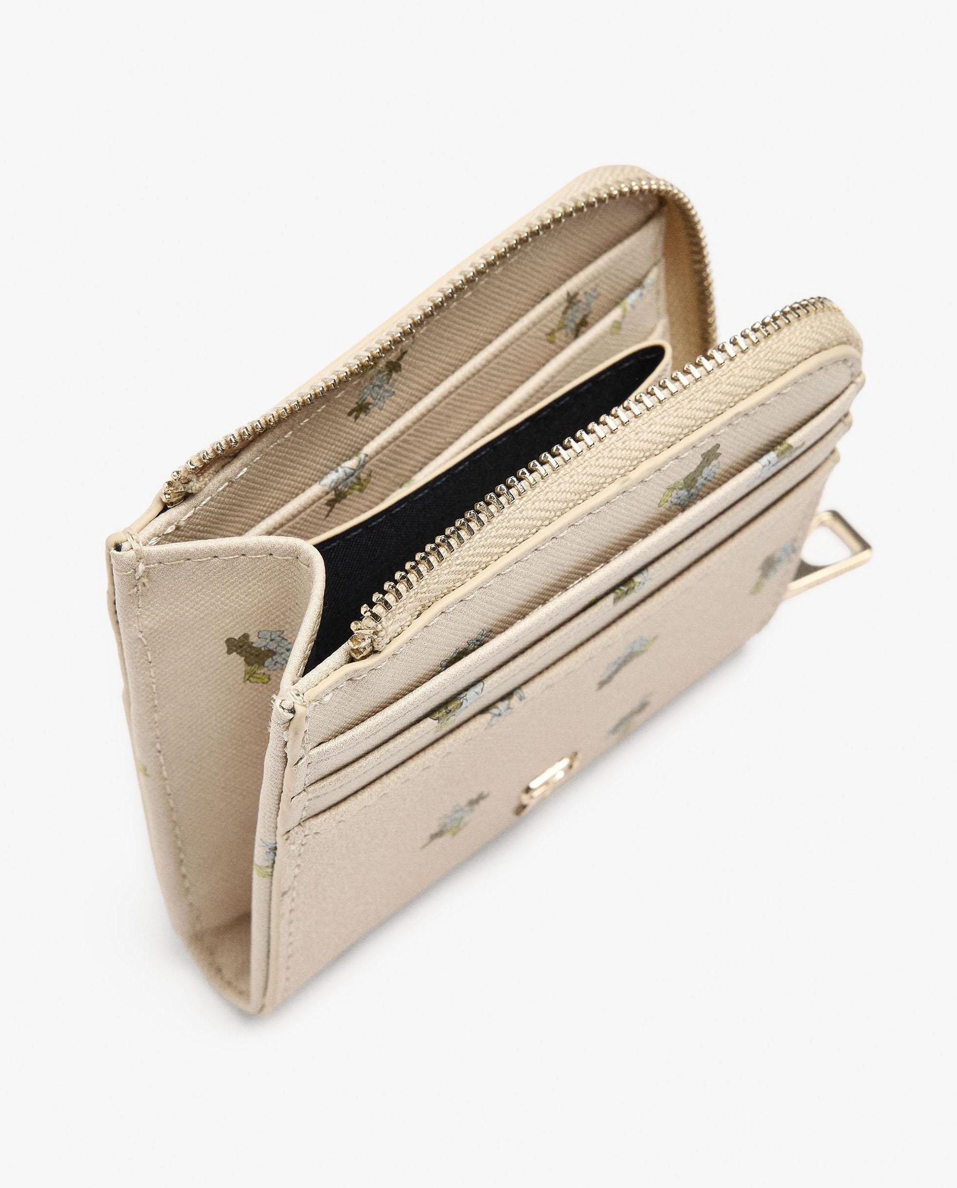 Cartera de mujer pequeña con cierre de cremallera y estampado floral - Parfois - Beige Beige-4