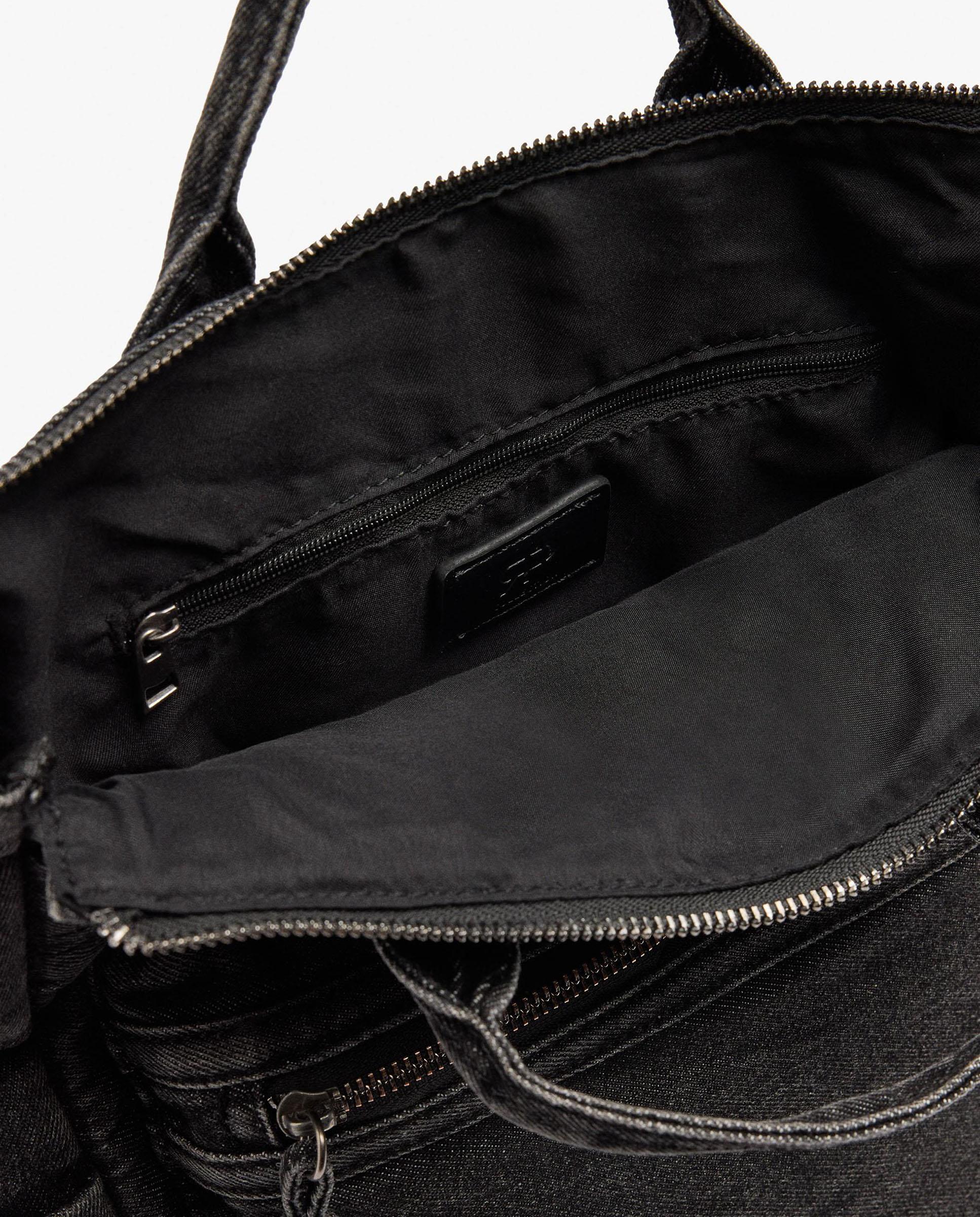 Mochila de mujer 100% algodón vaquera con varios compartimentos y cierre de cremallera en liso - Parfois - Negro Negro-4