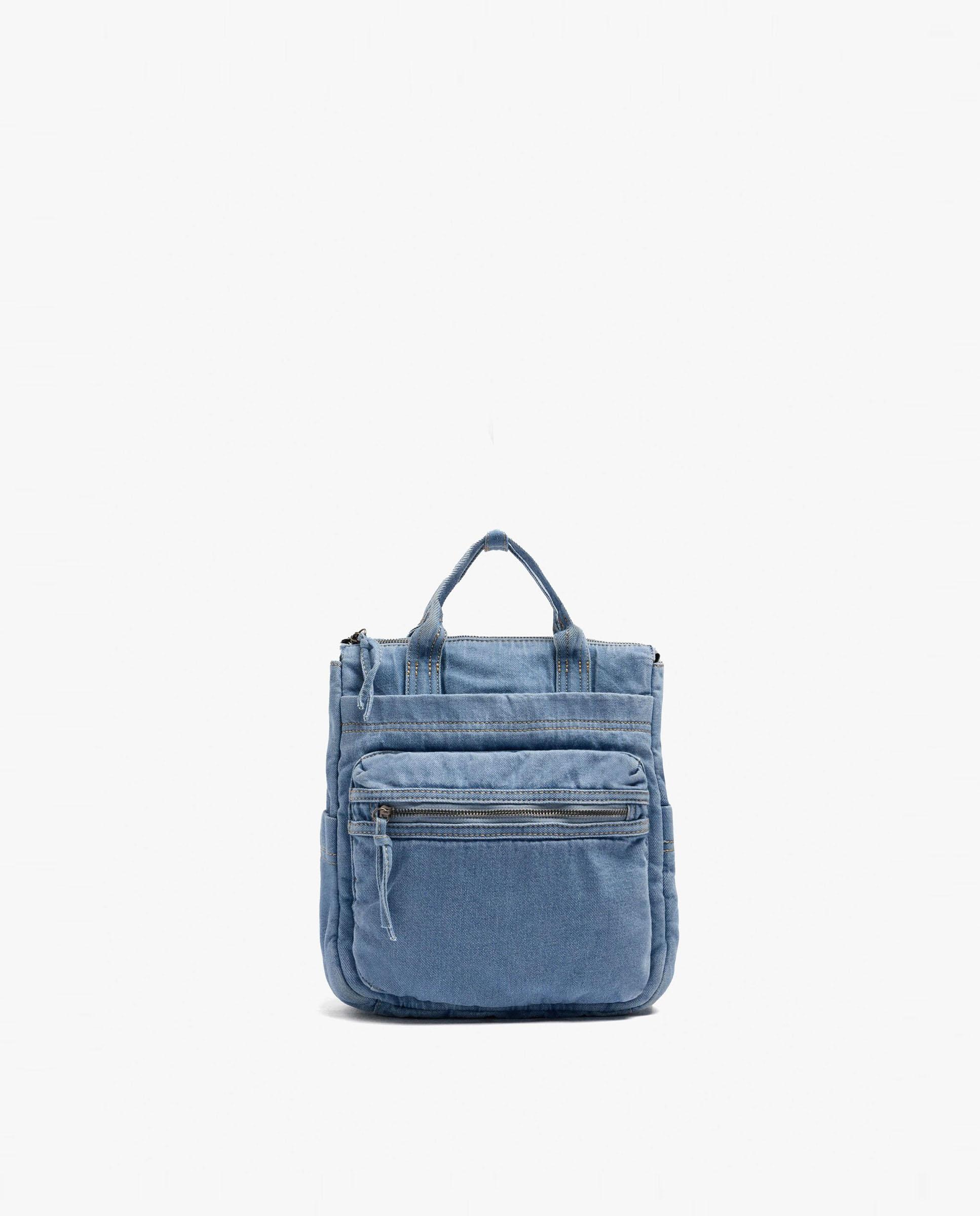 Mochila de mujer 100% algodón vaquera con varios compartimentos y cierre de cremallera en liso - Parfois - Azul Azul-1