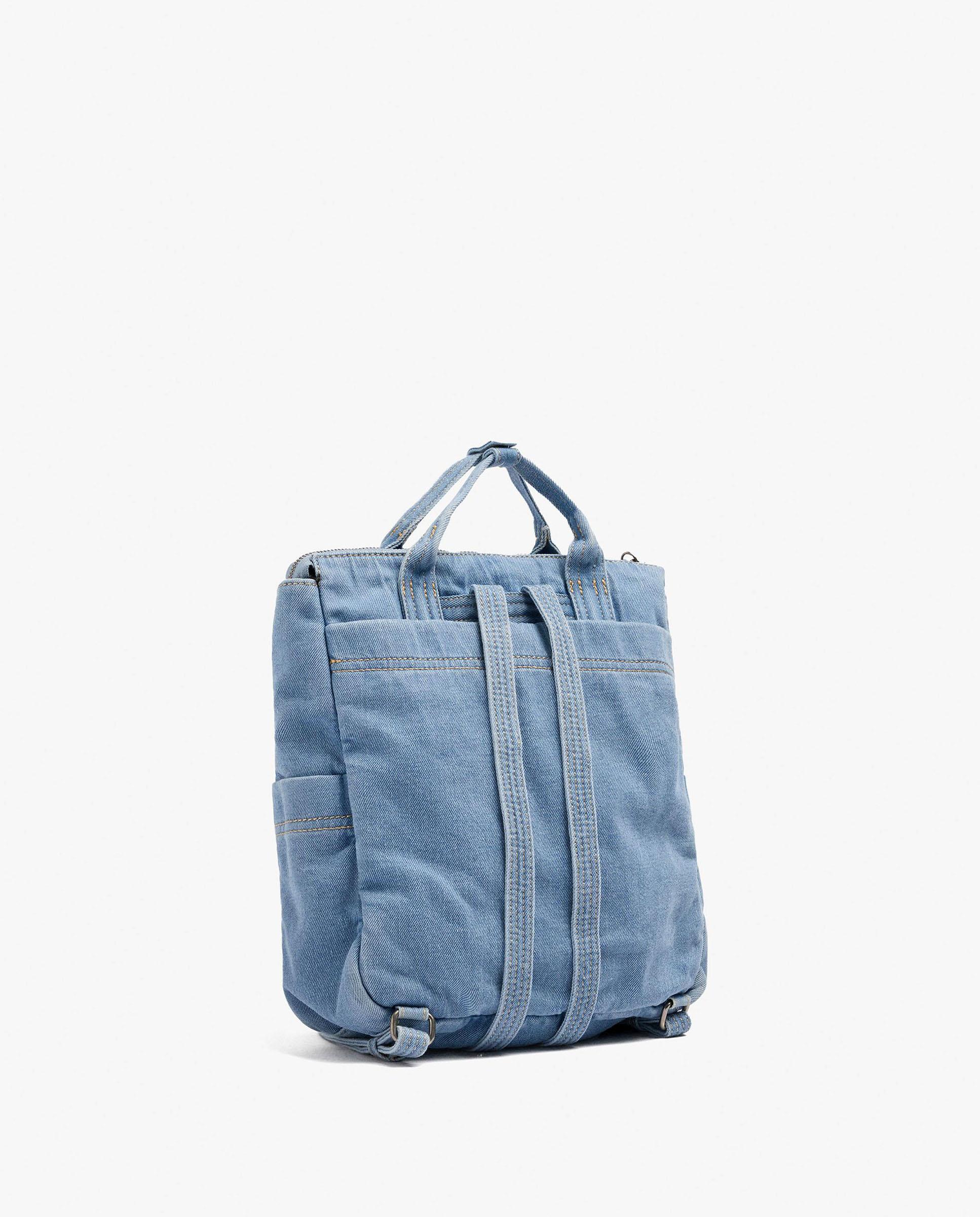 Mochila de mujer 100% algodón vaquera con varios compartimentos y cierre de cremallera en liso - Parfois - Azul Azul-2