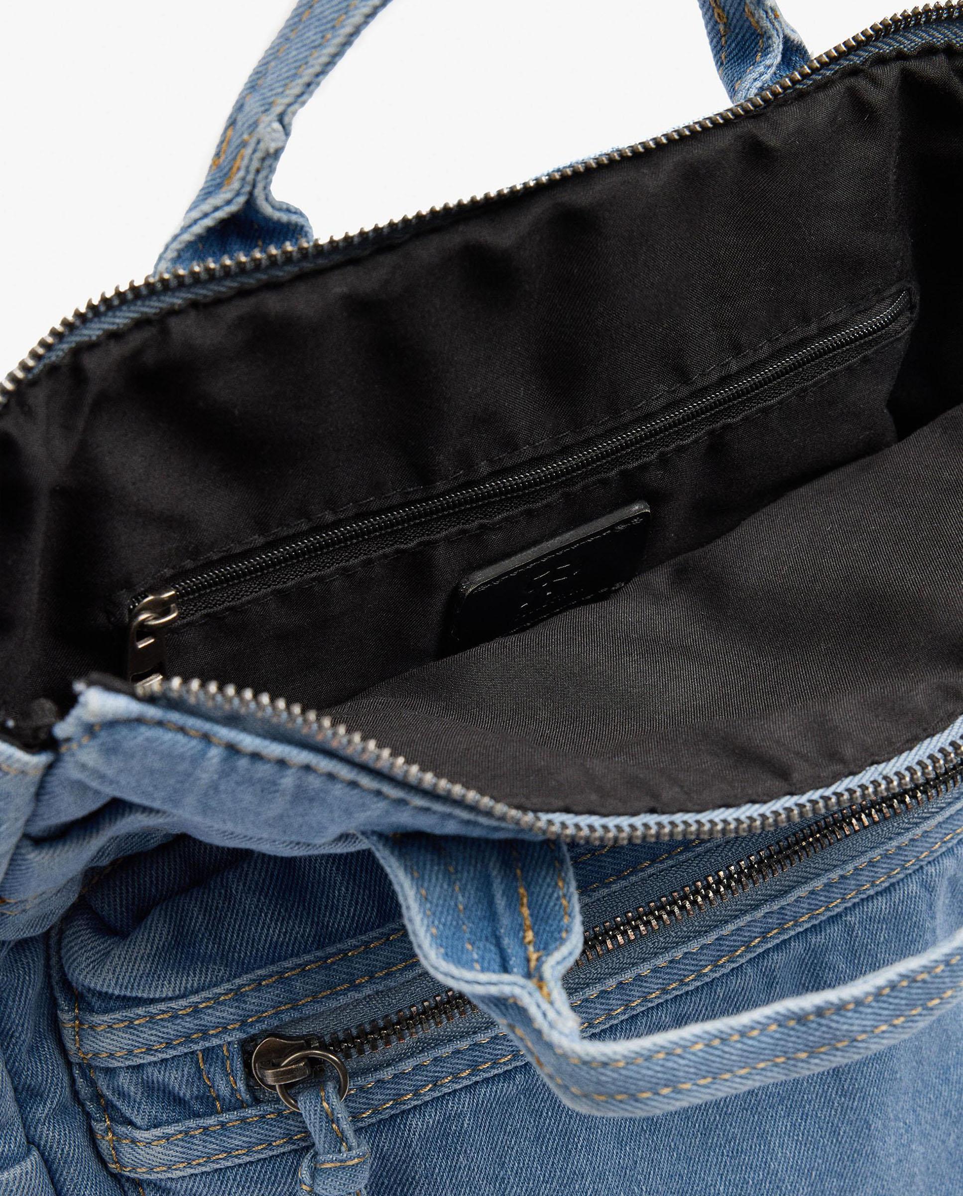 Mochila de mujer 100% algodón vaquera con varios compartimentos y cierre de cremallera en liso - Parfois - Azul Azul-4