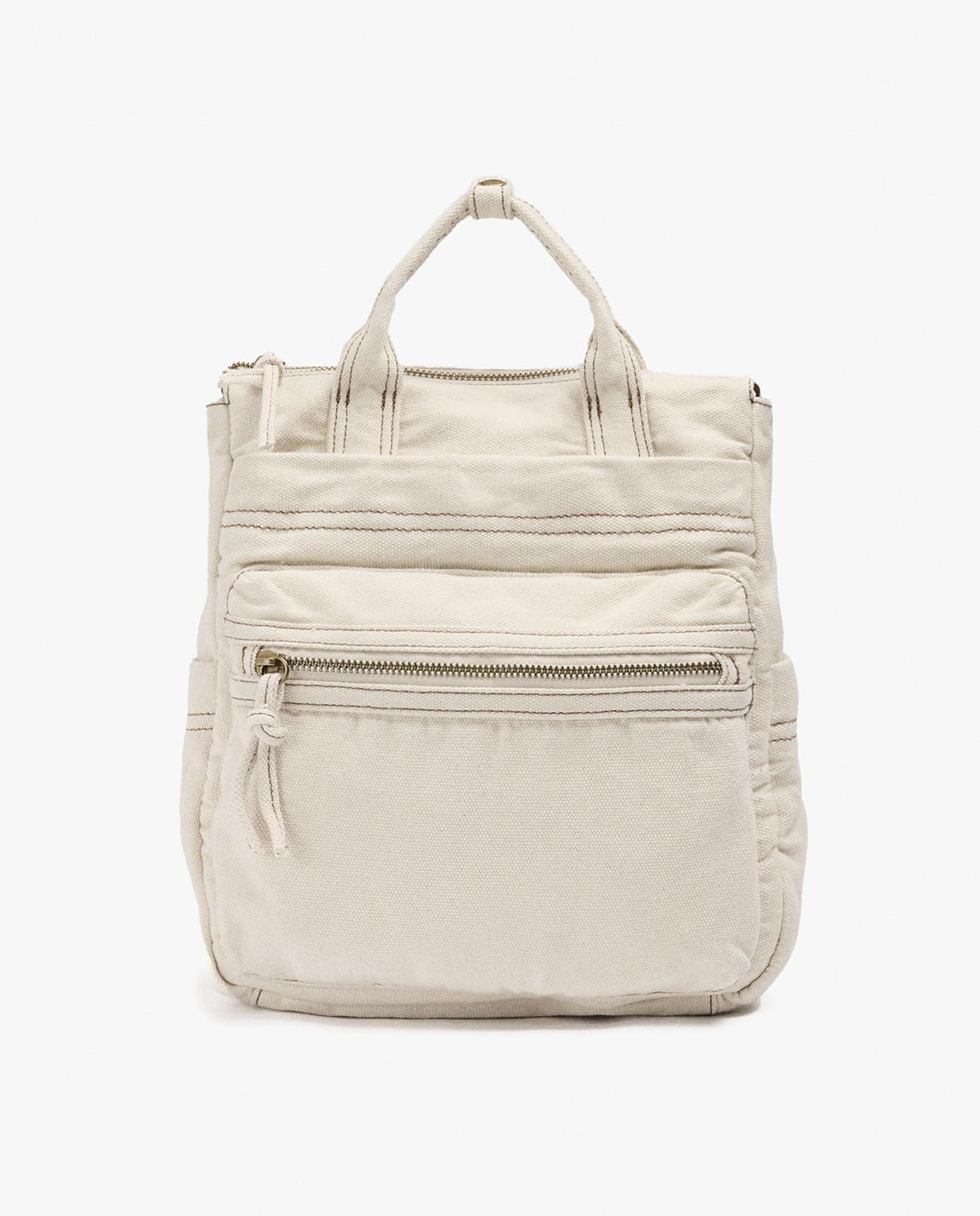 Mochila de mujer 100% algodón con varios compartimentos y cierre de cremallera - Parfois - Crudo Crudo-1