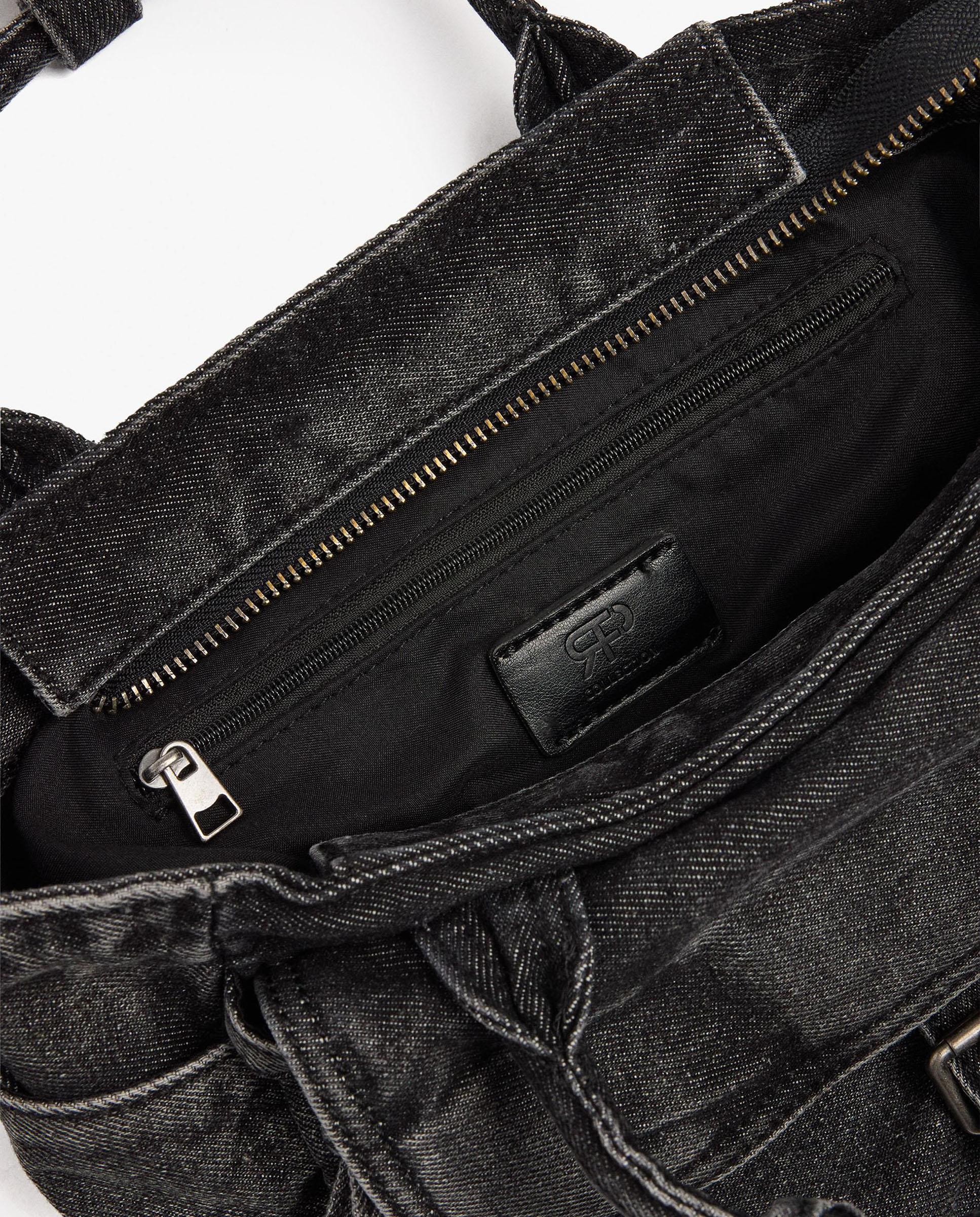 Bolso de mano estilo tote vaquero con varios compartimentos y cierre de cremallera en liso - Parfois - Negro Negro-4