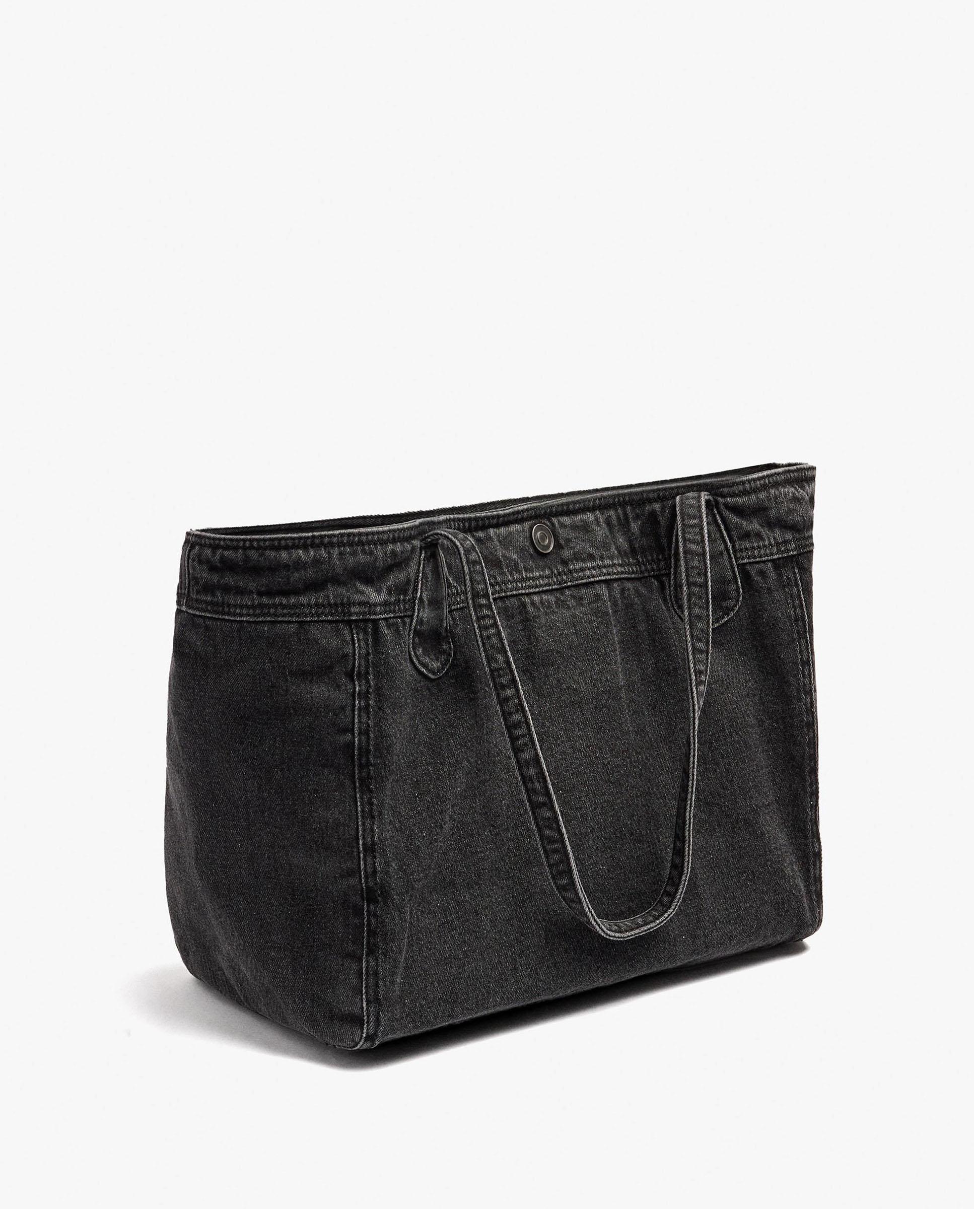Shopper vaquero con cierre imantado en liso - Parfois - Negro Negro-2