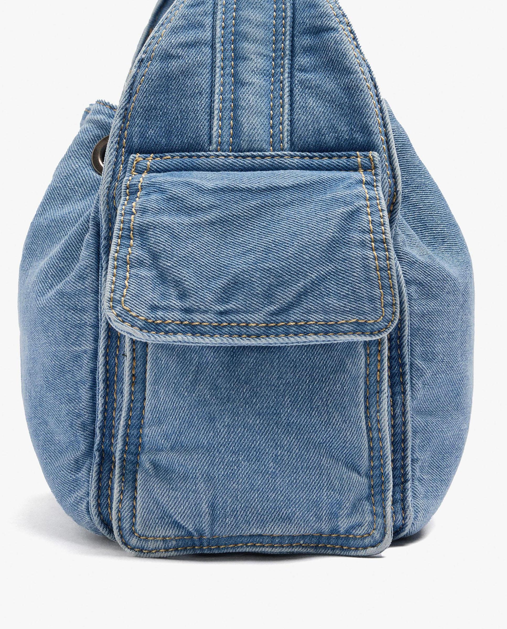 Bolso de hombro 100% algodón vaquero con cuerda en liso - Parfois - Azul Azul-3