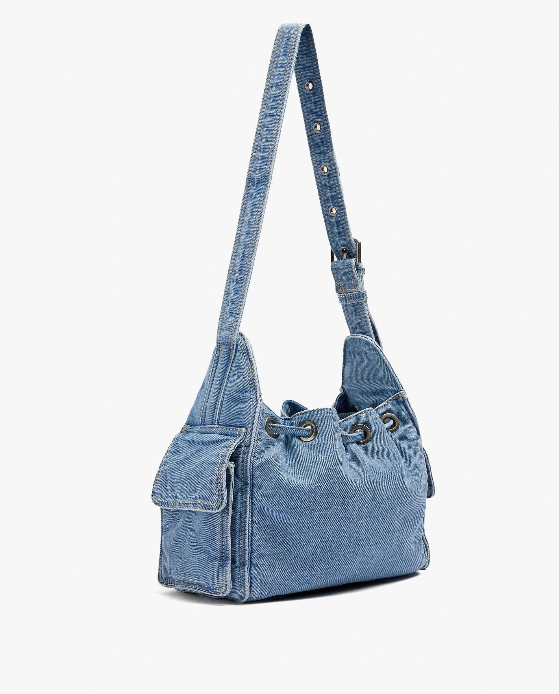 Bolso de hombro 100% algodón vaquero con cuerda en liso - Parfois - Azul Azul-2