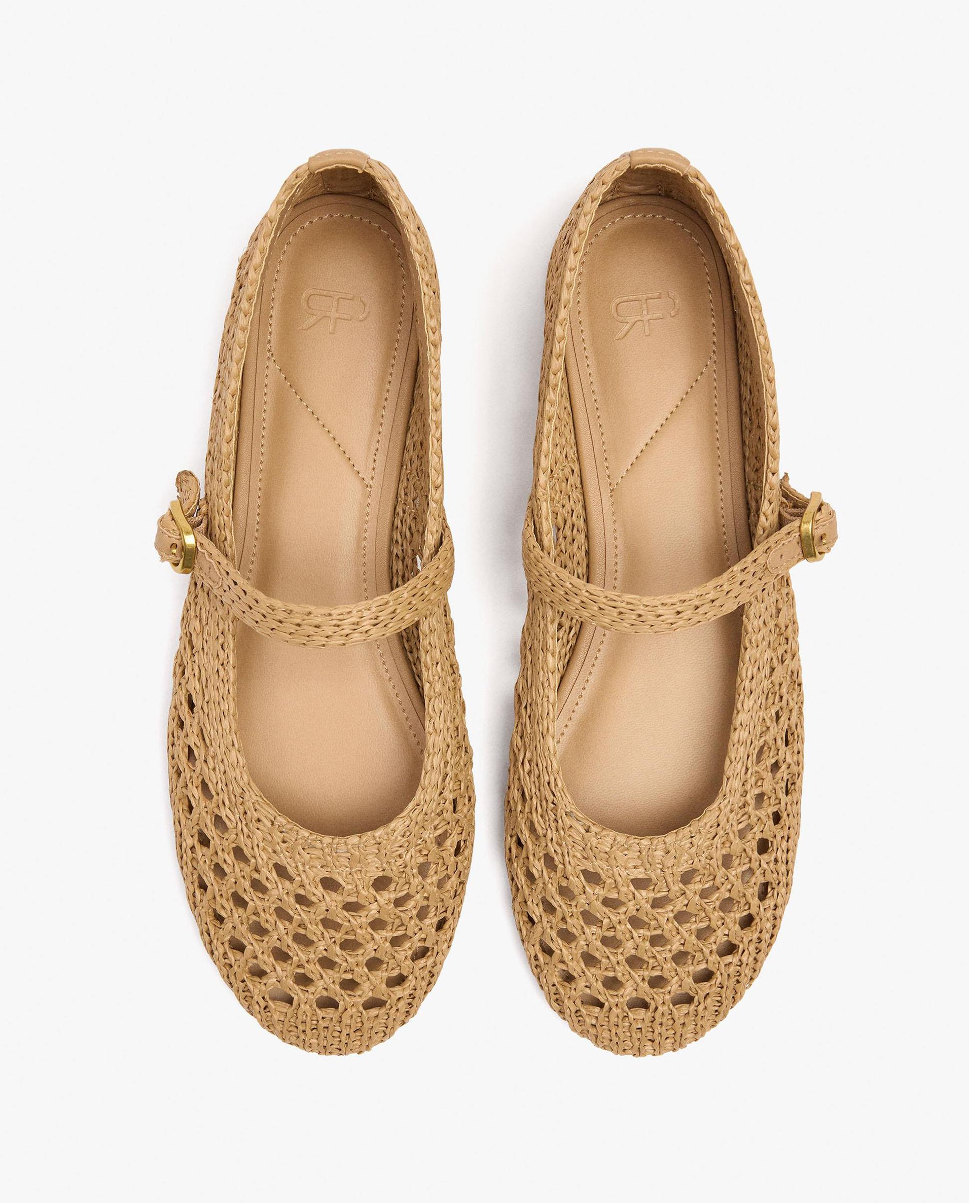 Bailarinas planas de mujer efecto rafia con cierre de hebilla en liso - Parfois - Beige Beige-4