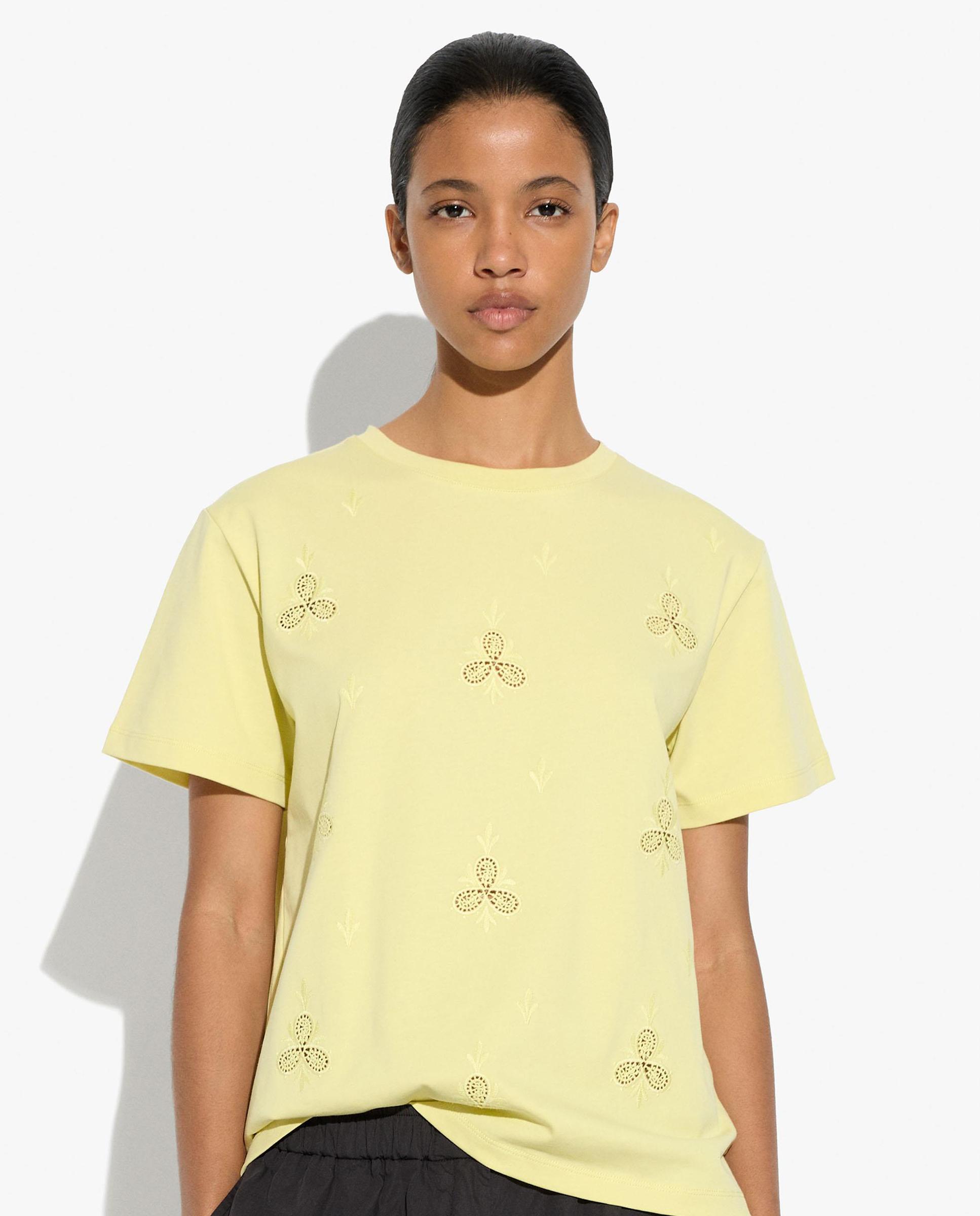 Camiseta de mujer 100% algodón de manga corta con detalles de crochet - Parfois - Amarillo Amarillo-1