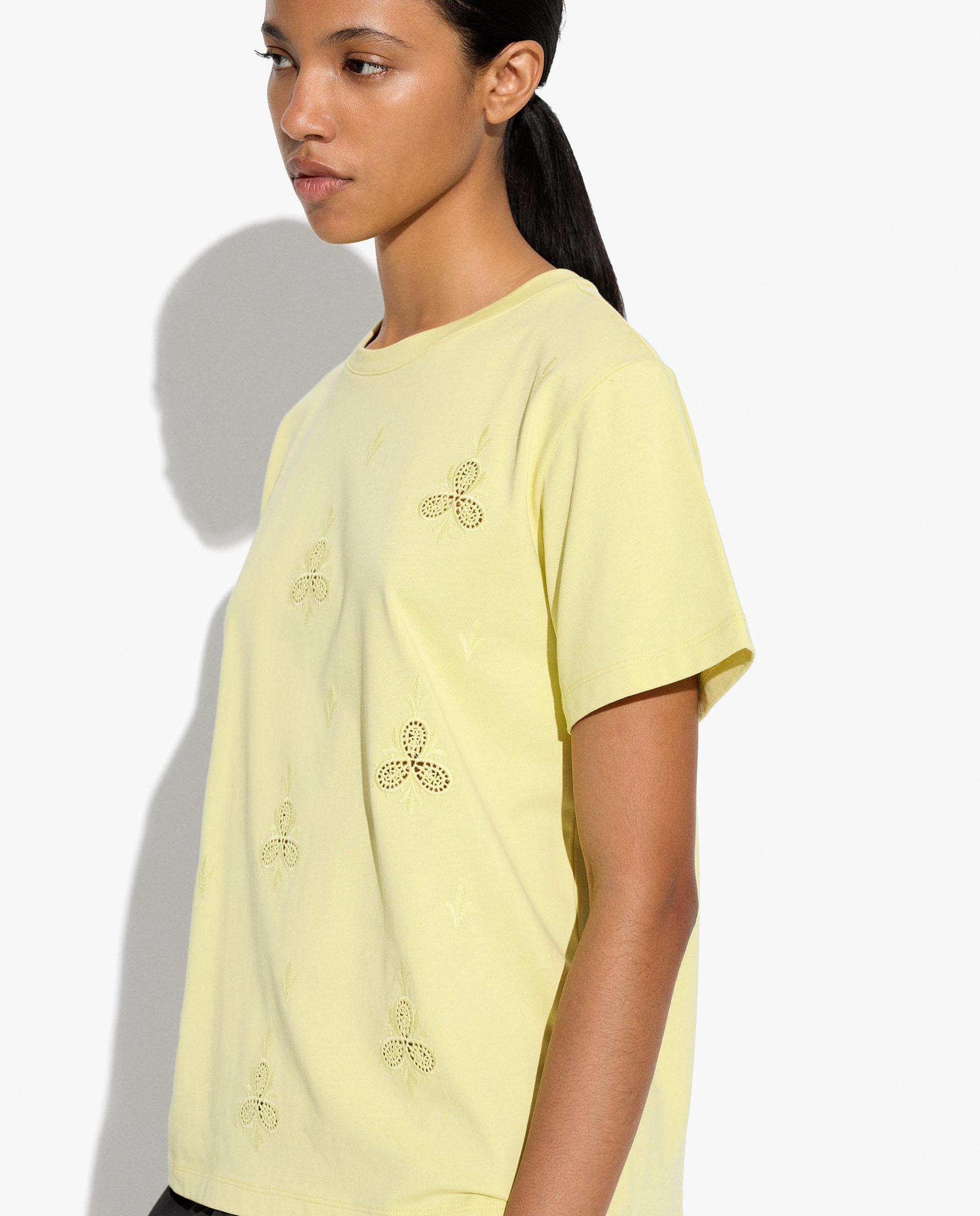 Camiseta de mujer 100% algodón de manga corta con detalles de crochet - Parfois - Amarillo Amarillo-3