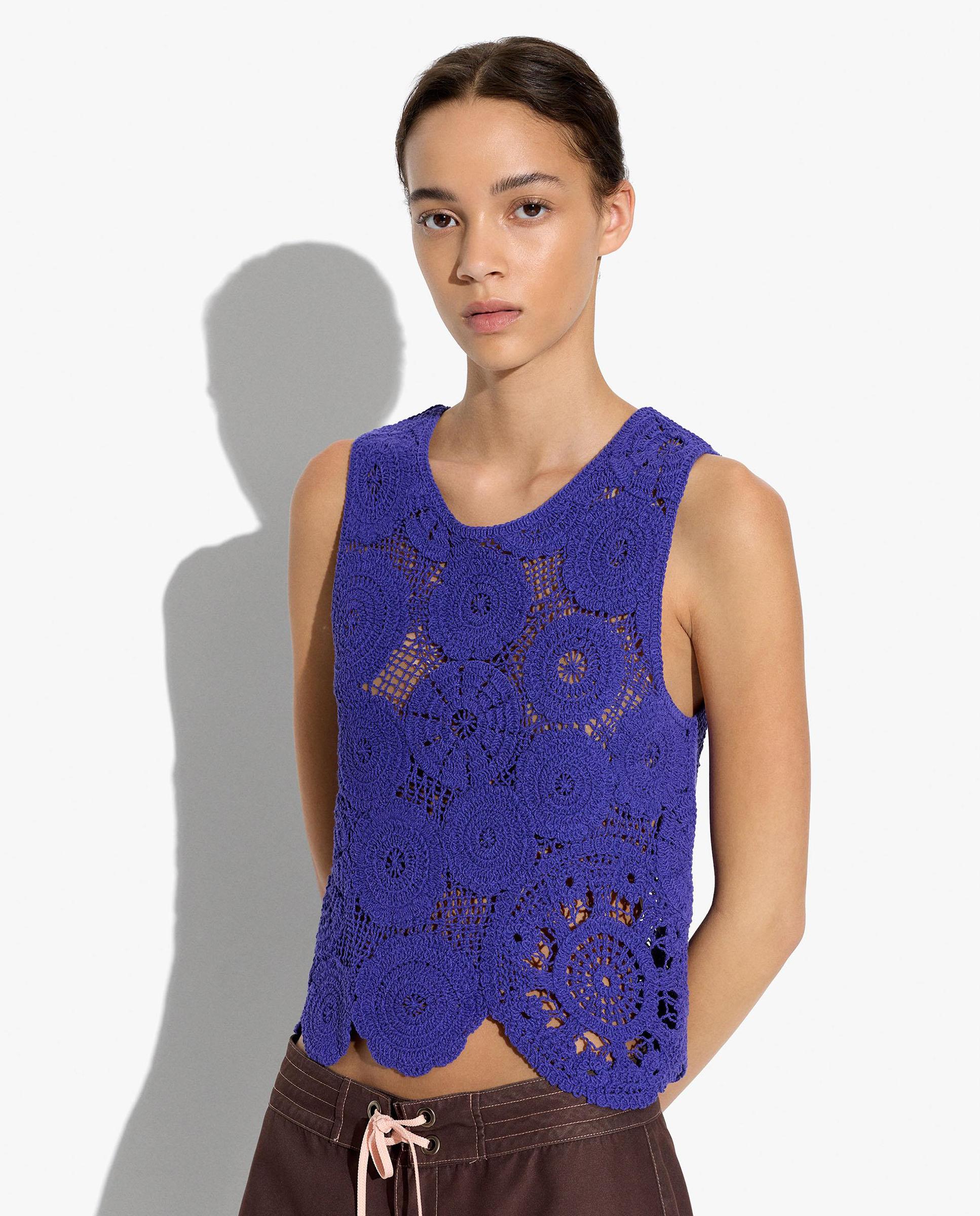 Top de mujer 100% algodón de crochet sin mangas - Parfois - Azul Azul-1