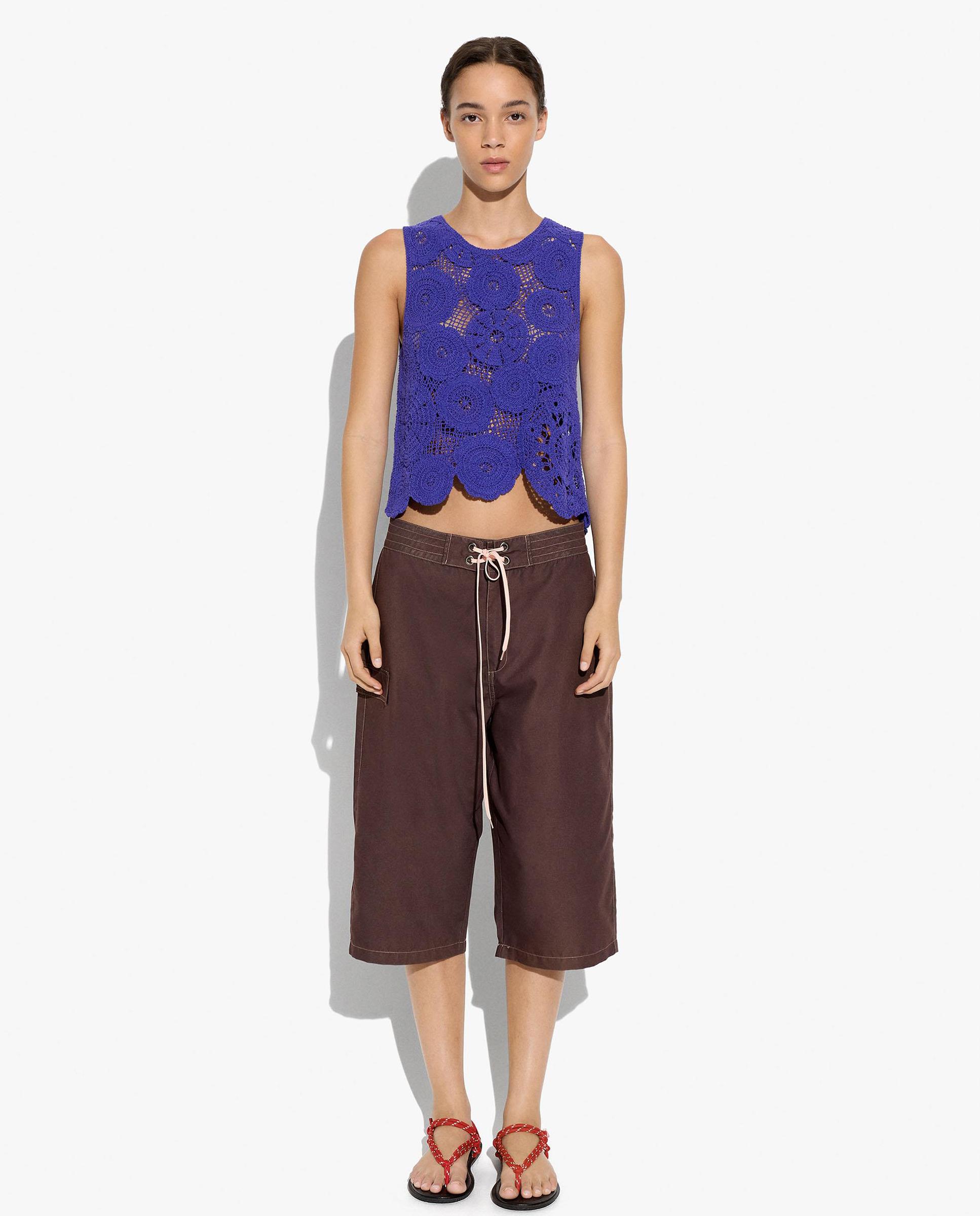 Top de mujer 100% algodón de crochet sin mangas - Parfois - Azul Azul-2
