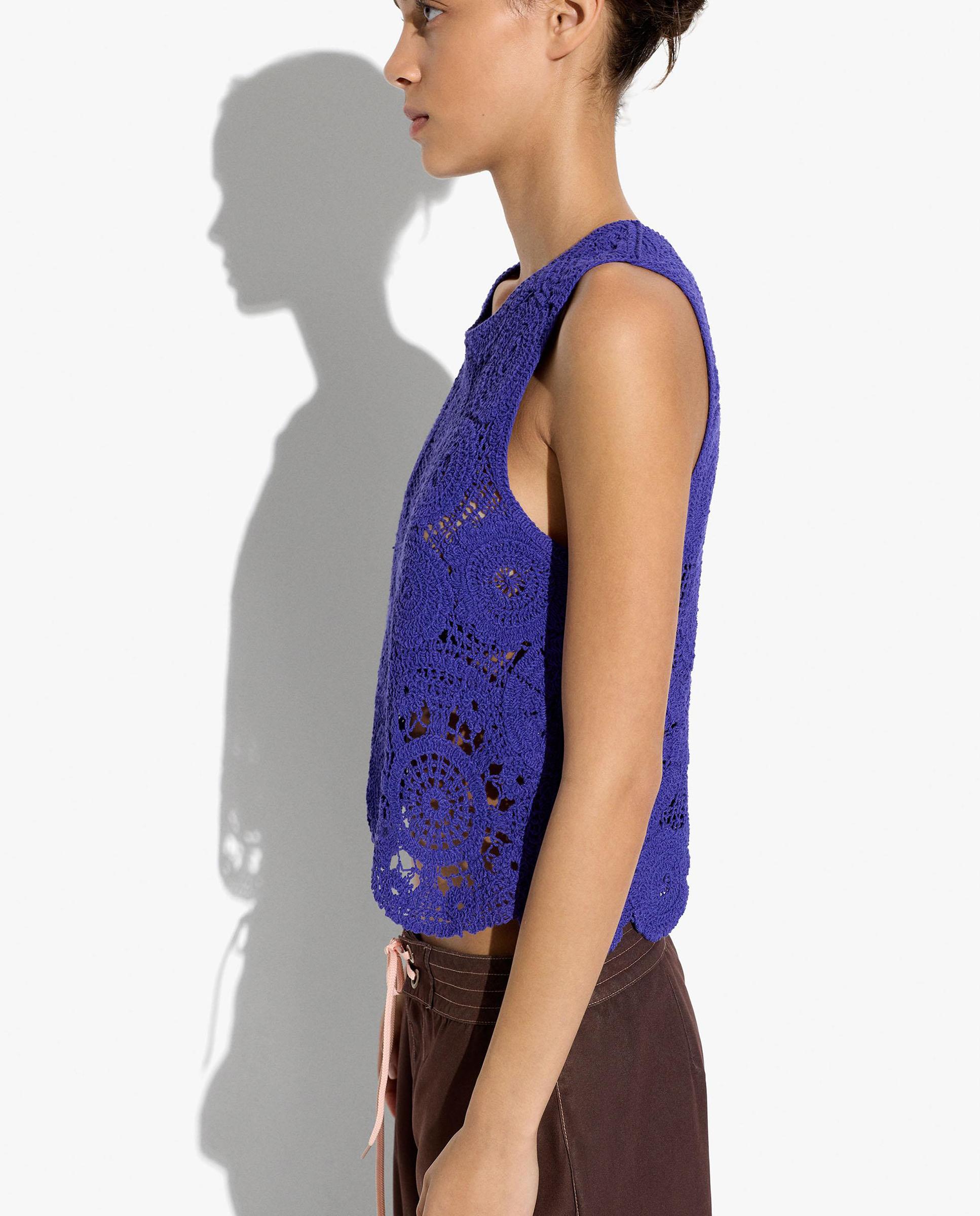 Top de mujer 100% algodón de crochet sin mangas - Parfois - Azul Azul-3