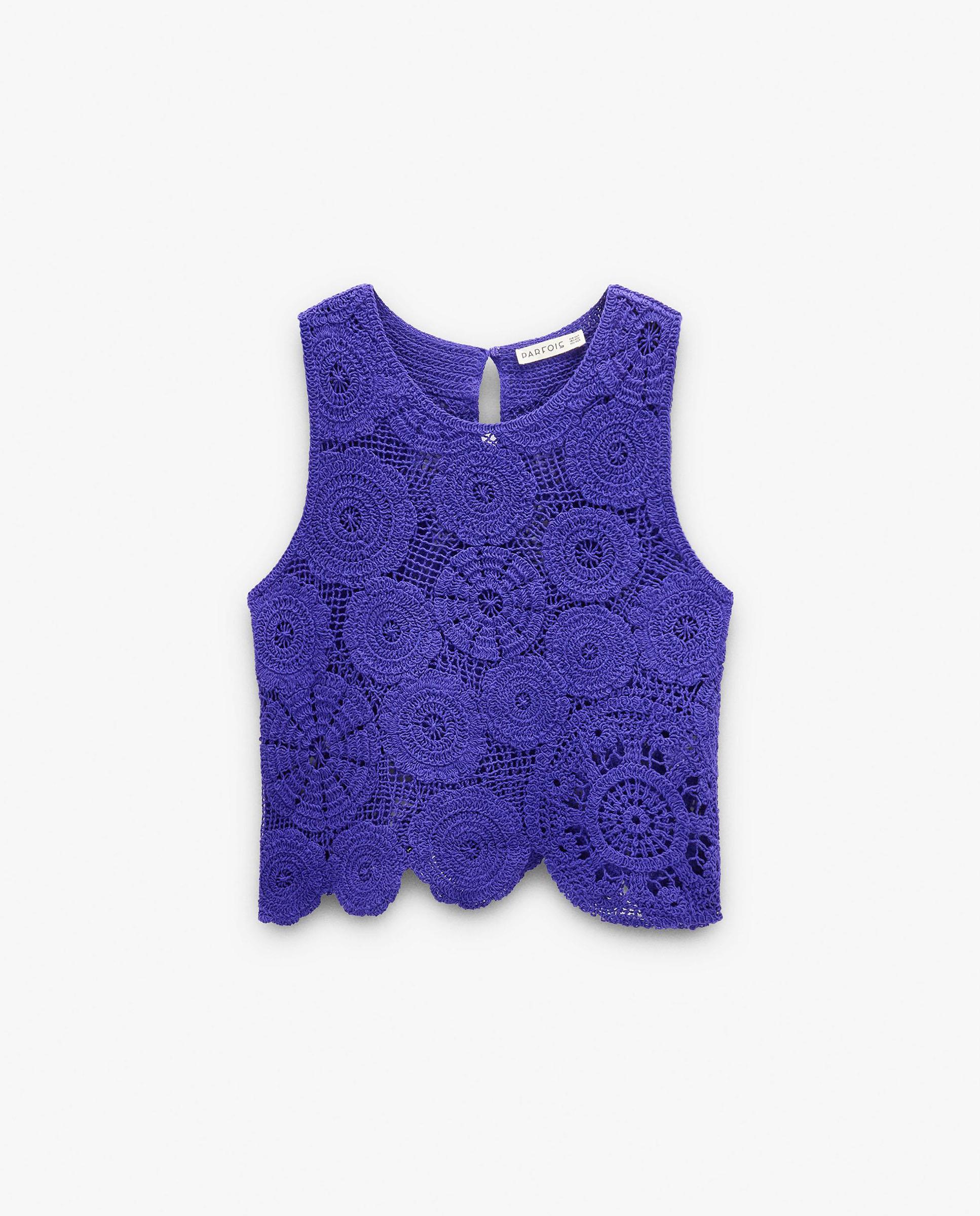 Top de mujer 100% algodón de crochet sin mangas - Parfois - Azul Azul-6