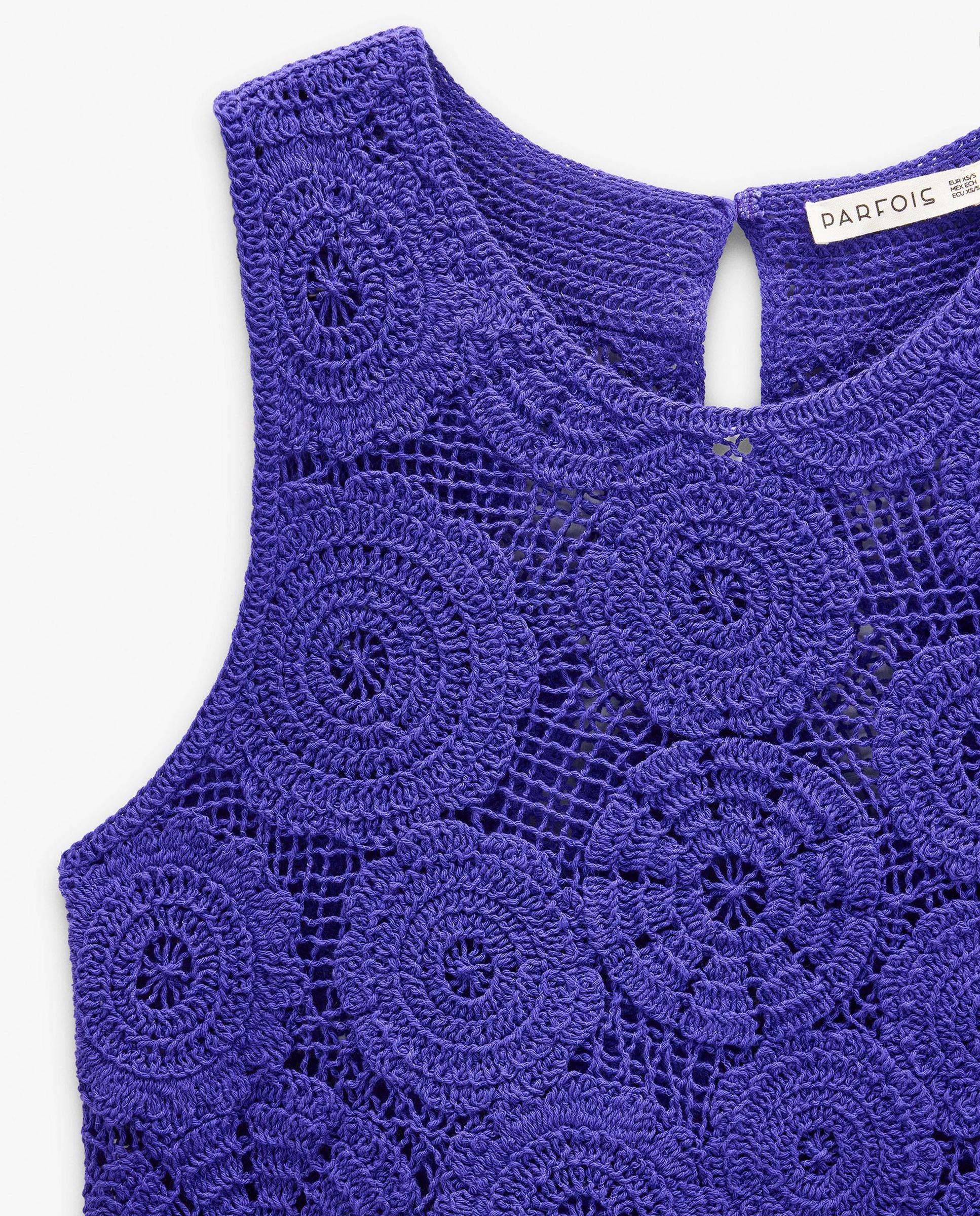Top de mujer 100% algodón de crochet sin mangas - Parfois - Azul Azul-5