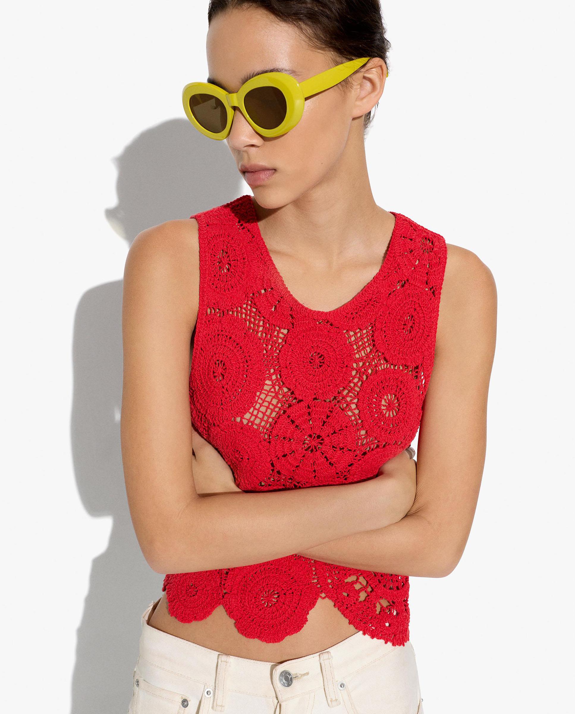 Top de mujer 100% algodón de crochet sin mangas