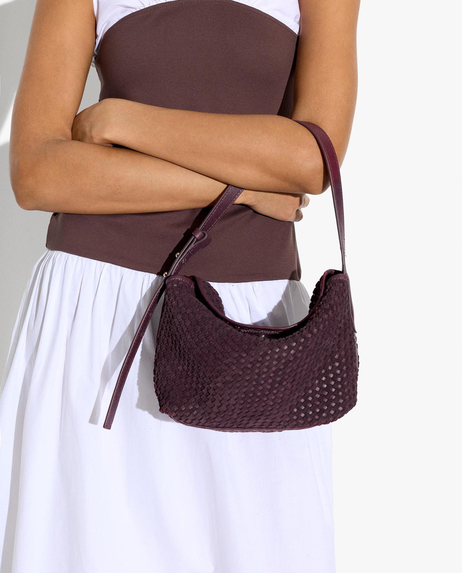 Bolso de hombro 100% piel trenzada con cierre imantado en liso - Parfois - Burdeos Burdeos-2