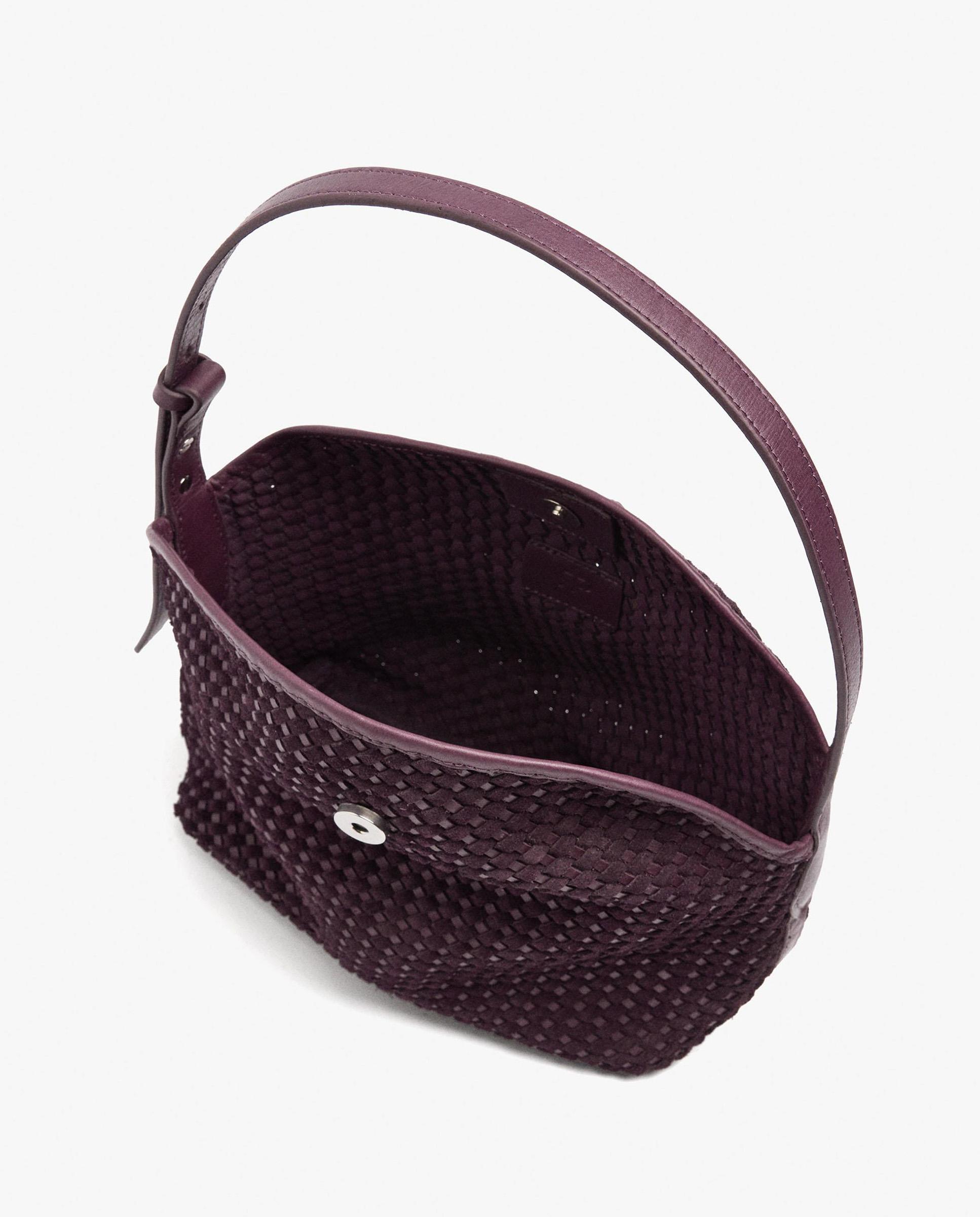 Bolso de hombro 100% piel trenzada con cierre imantado en liso - Parfois - Burdeos Burdeos-5
