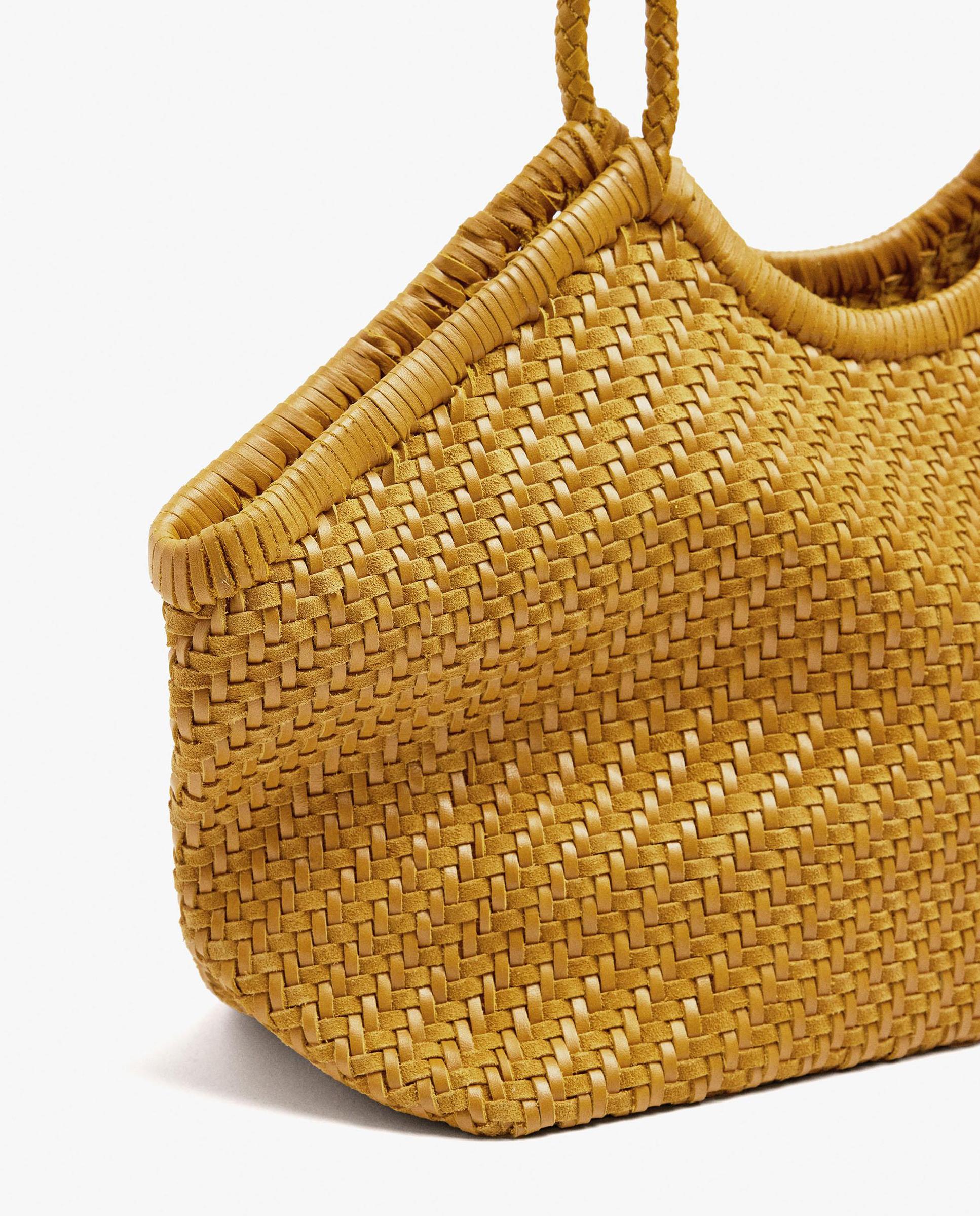Bolso de mano estilo tote 100% piel trenzado en liso - Parfois - Amarillo Amarillo-3
