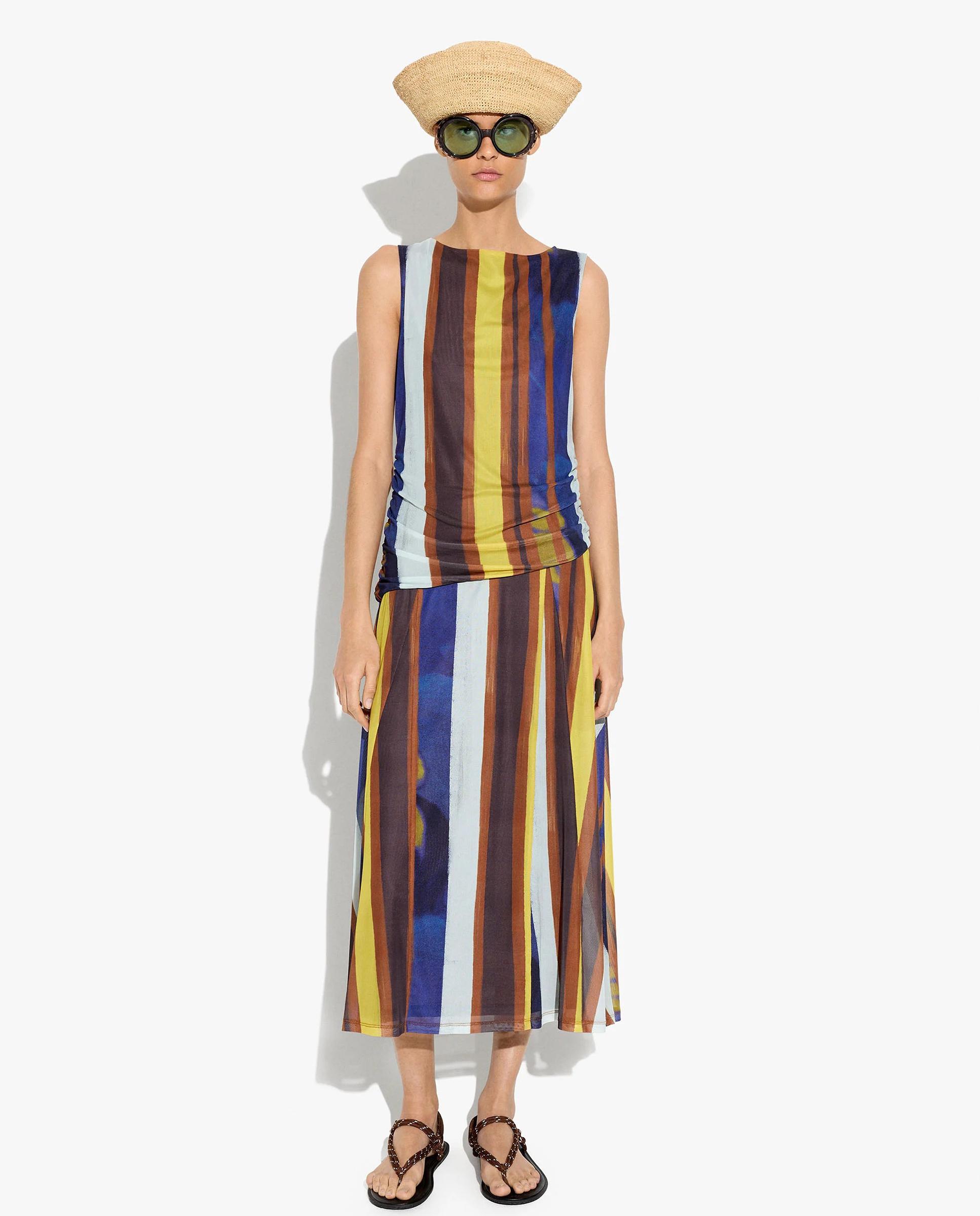 Parfois - Vestido midi sin mangas con estampado de rayas.