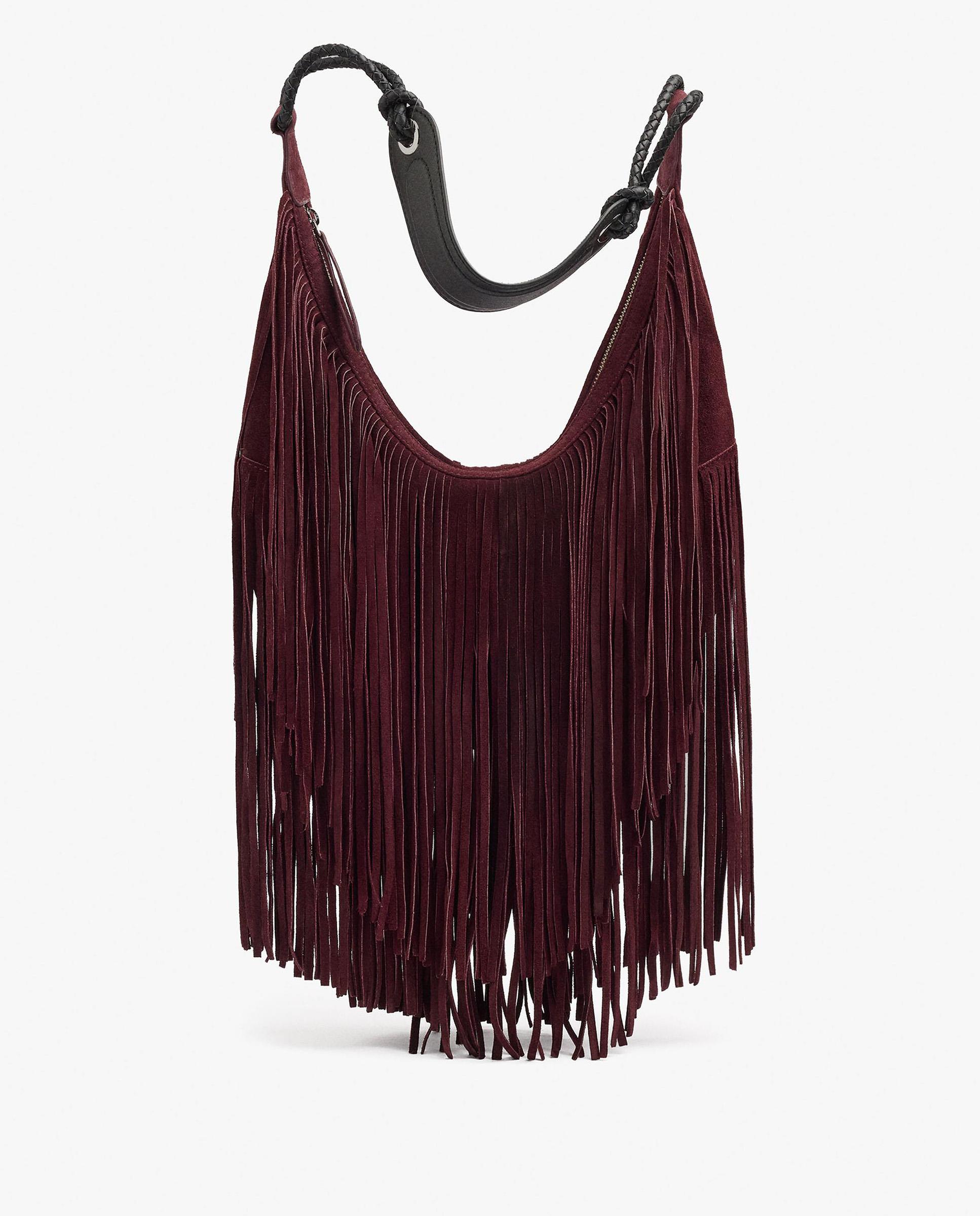 Bolso de hombro 100% piel con flecos y cierre de cremallera en liso - Parfois - Burdeos Burdeos-3