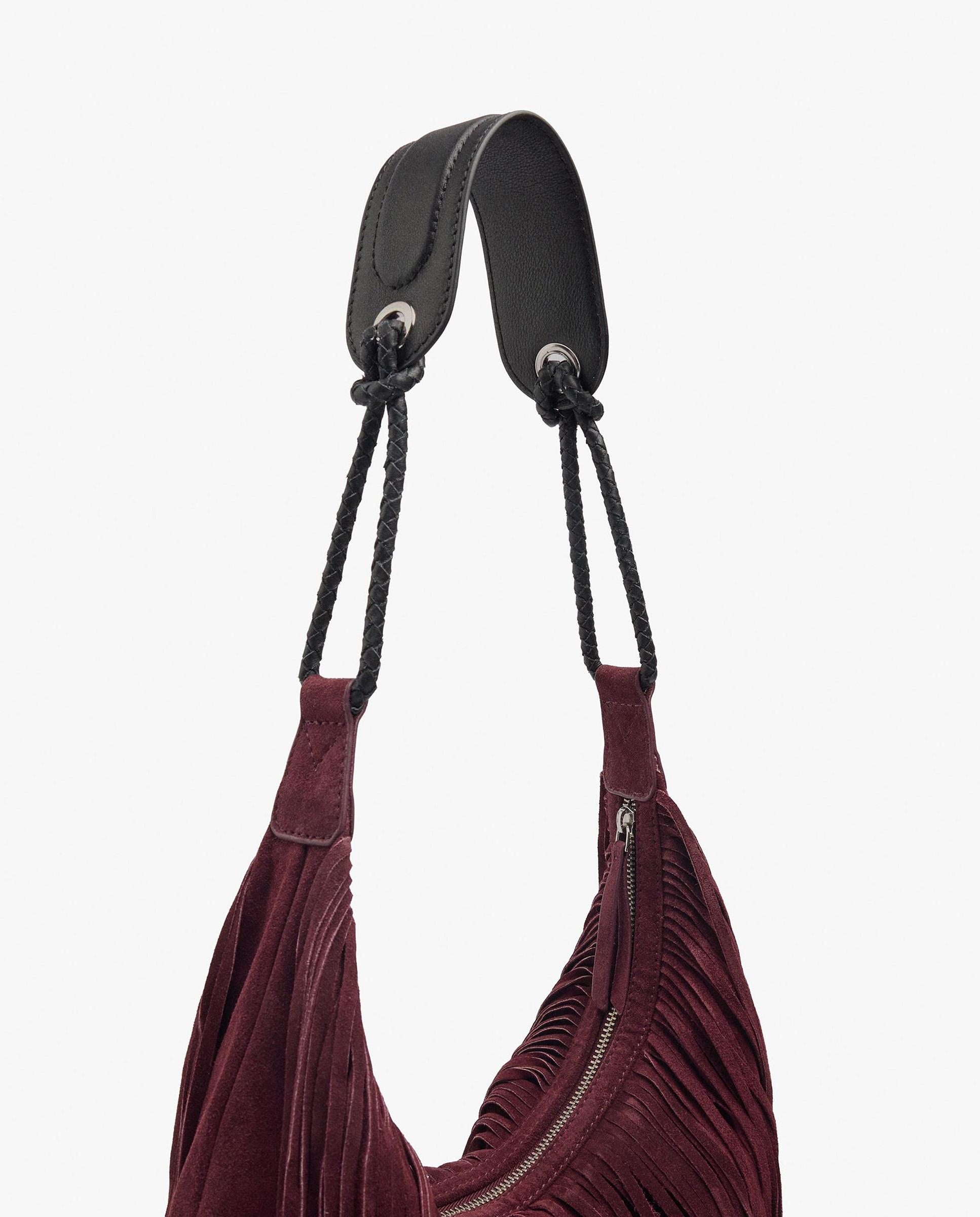 Bolso de hombro 100% piel con flecos y cierre de cremallera en liso - Parfois - Burdeos Burdeos-4