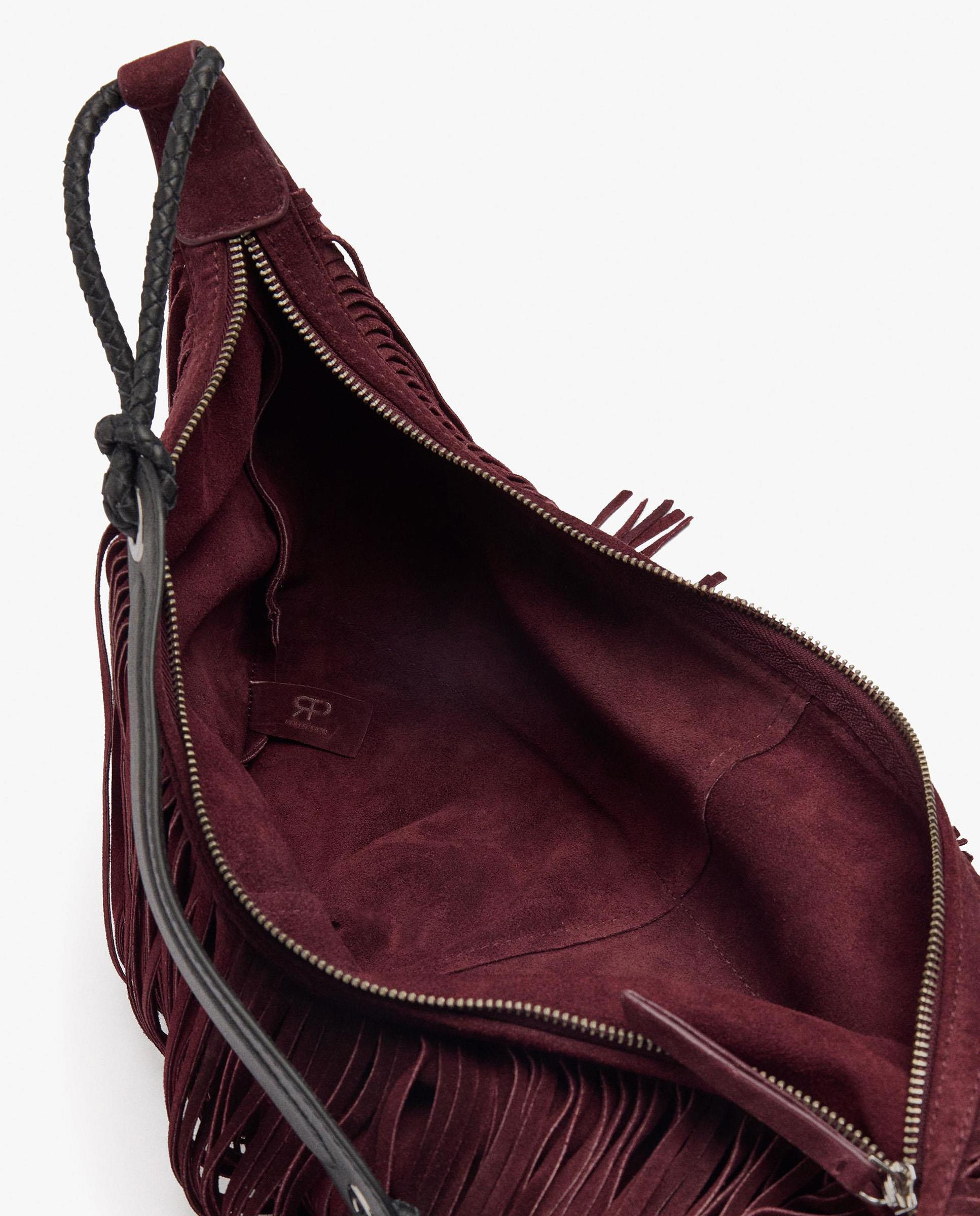 Bolso de hombro 100% piel con flecos y cierre de cremallera en liso - Parfois - Burdeos Burdeos-6
