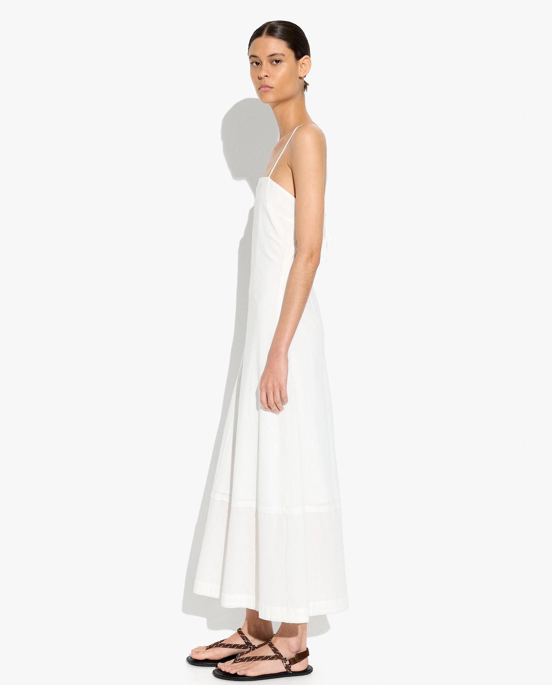 Vestido largo 100% algodón de tirantes en liso - Parfois - Blanco Blanco-2