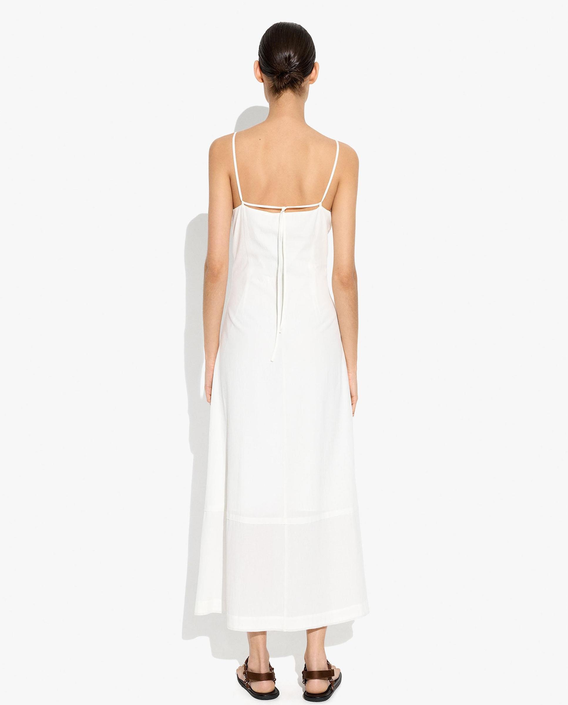 Vestido largo 100% algodón de tirantes en liso - Parfois - Blanco Blanco-3