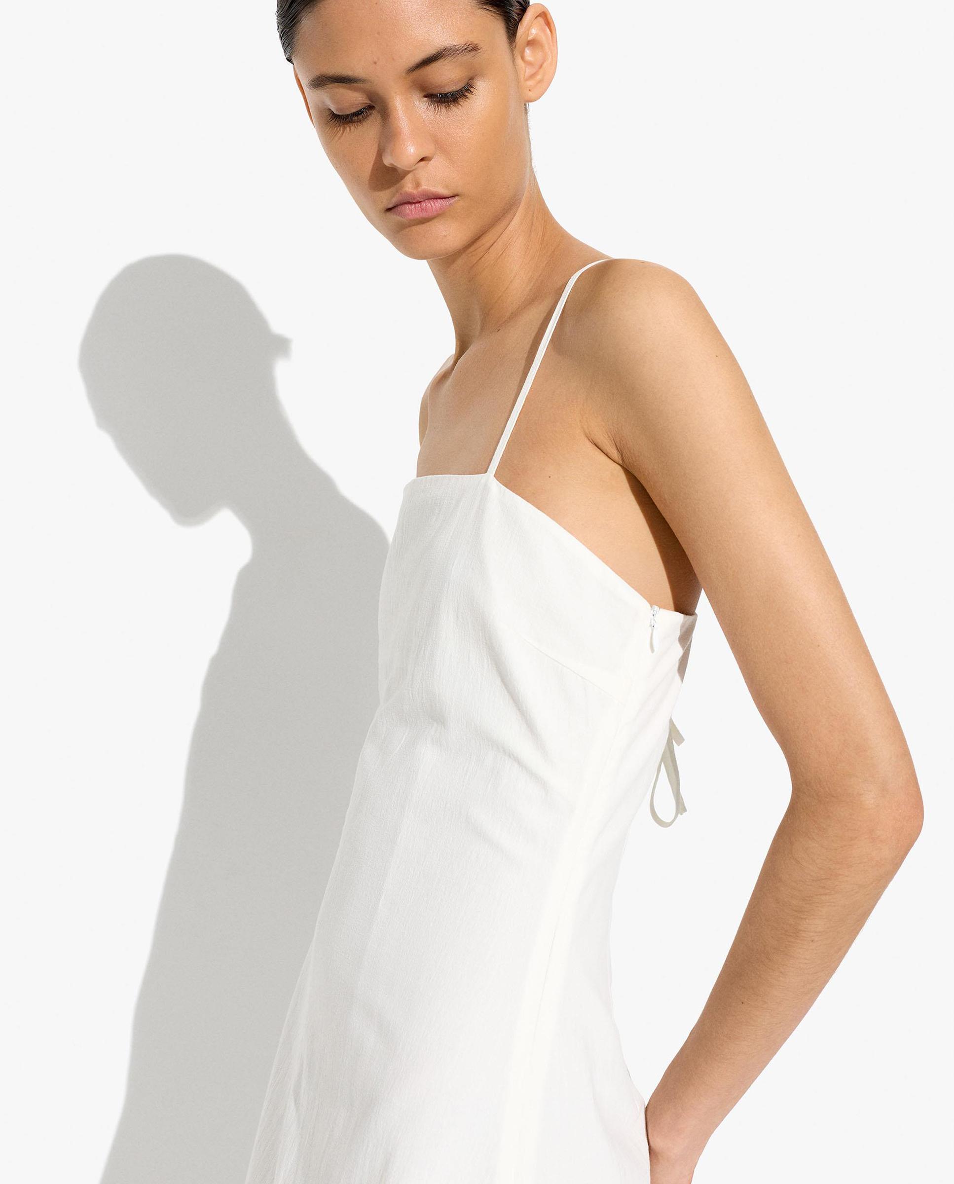 Vestido largo 100% algodón de tirantes en liso - Parfois - Blanco Blanco-4