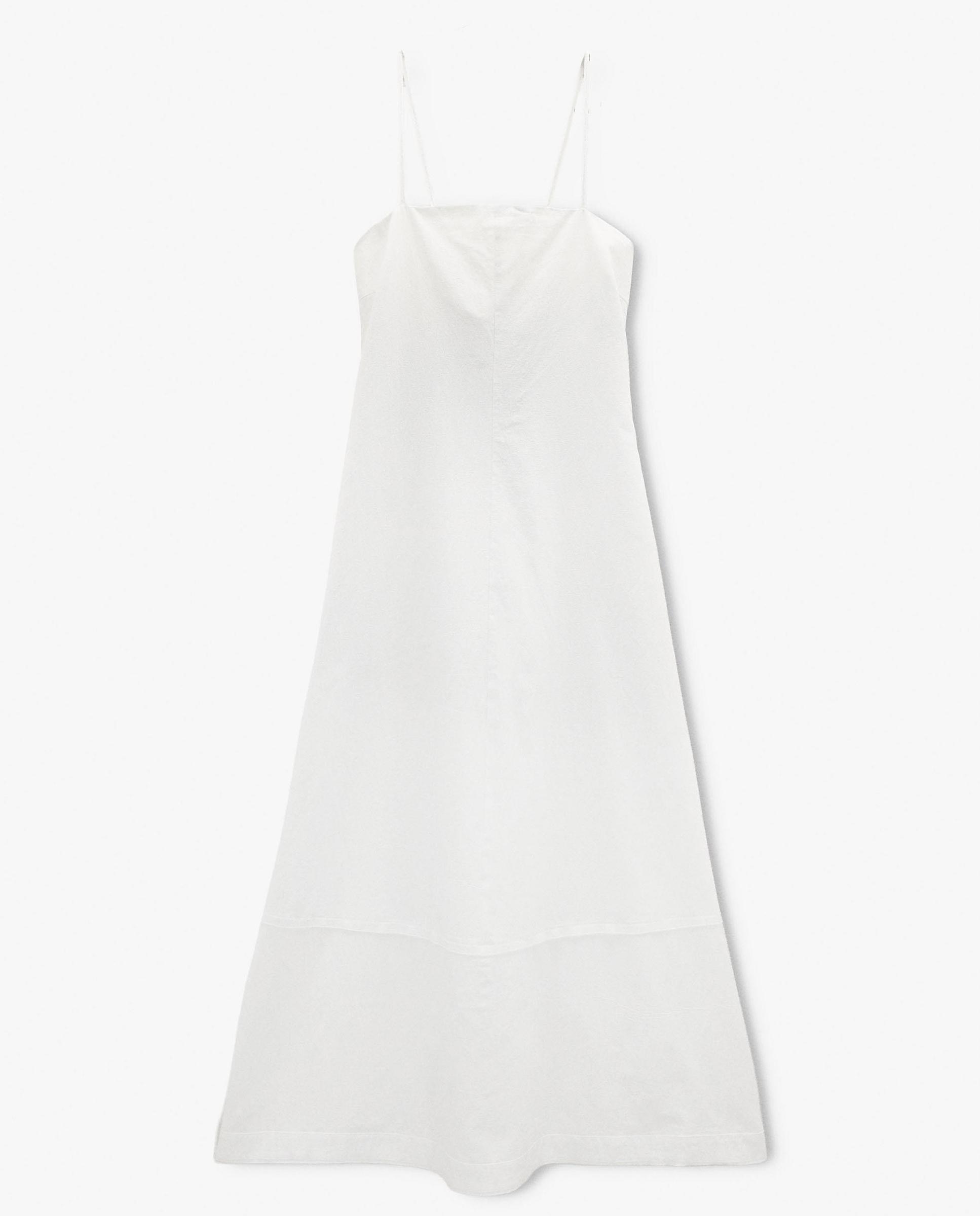 Vestido largo 100% algodón de tirantes en liso - Parfois - Blanco Blanco-6