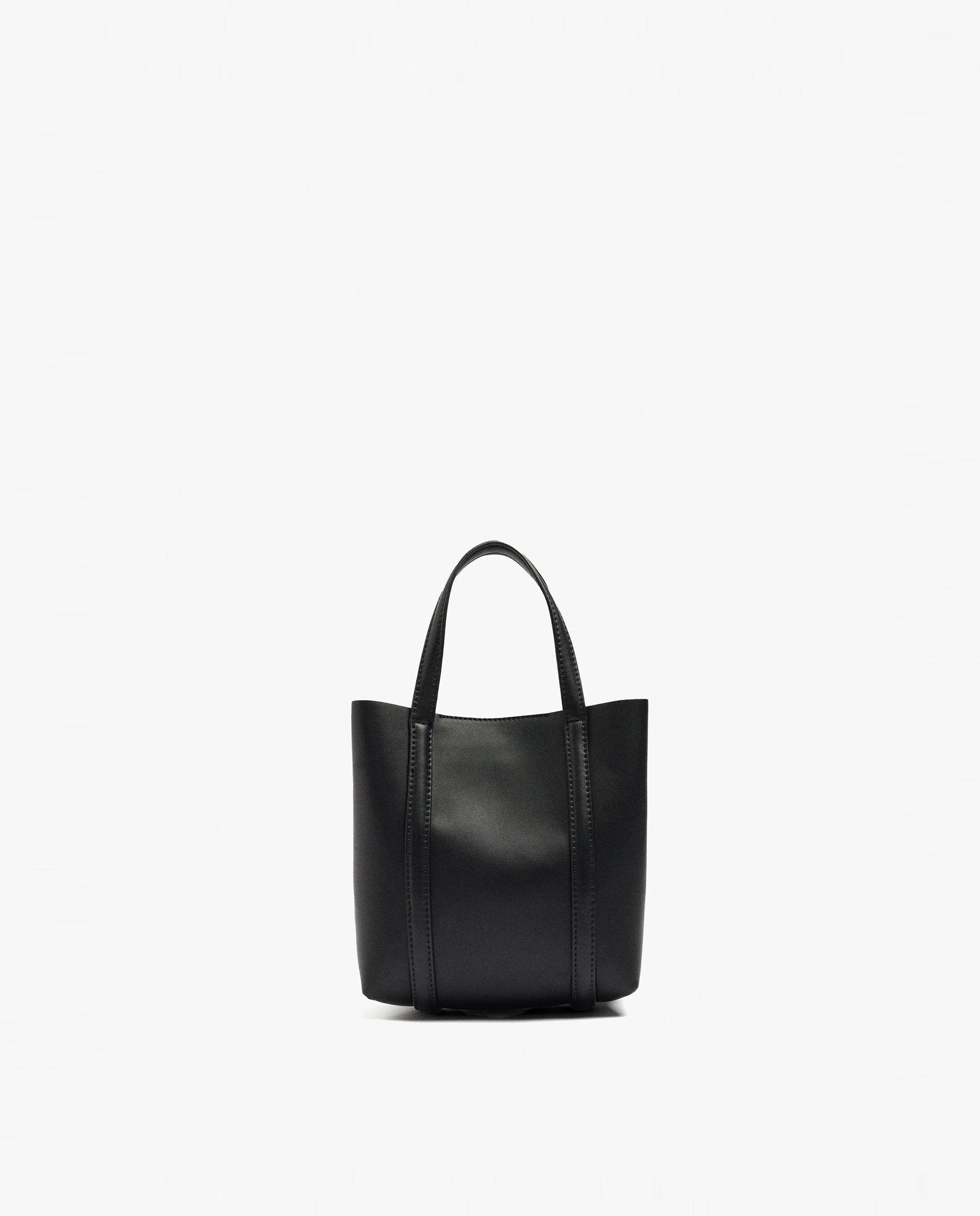 Bolso de mano estilo tote convertible a bandolera con cierre imantado en liso - Parfois - Negro Negro-1