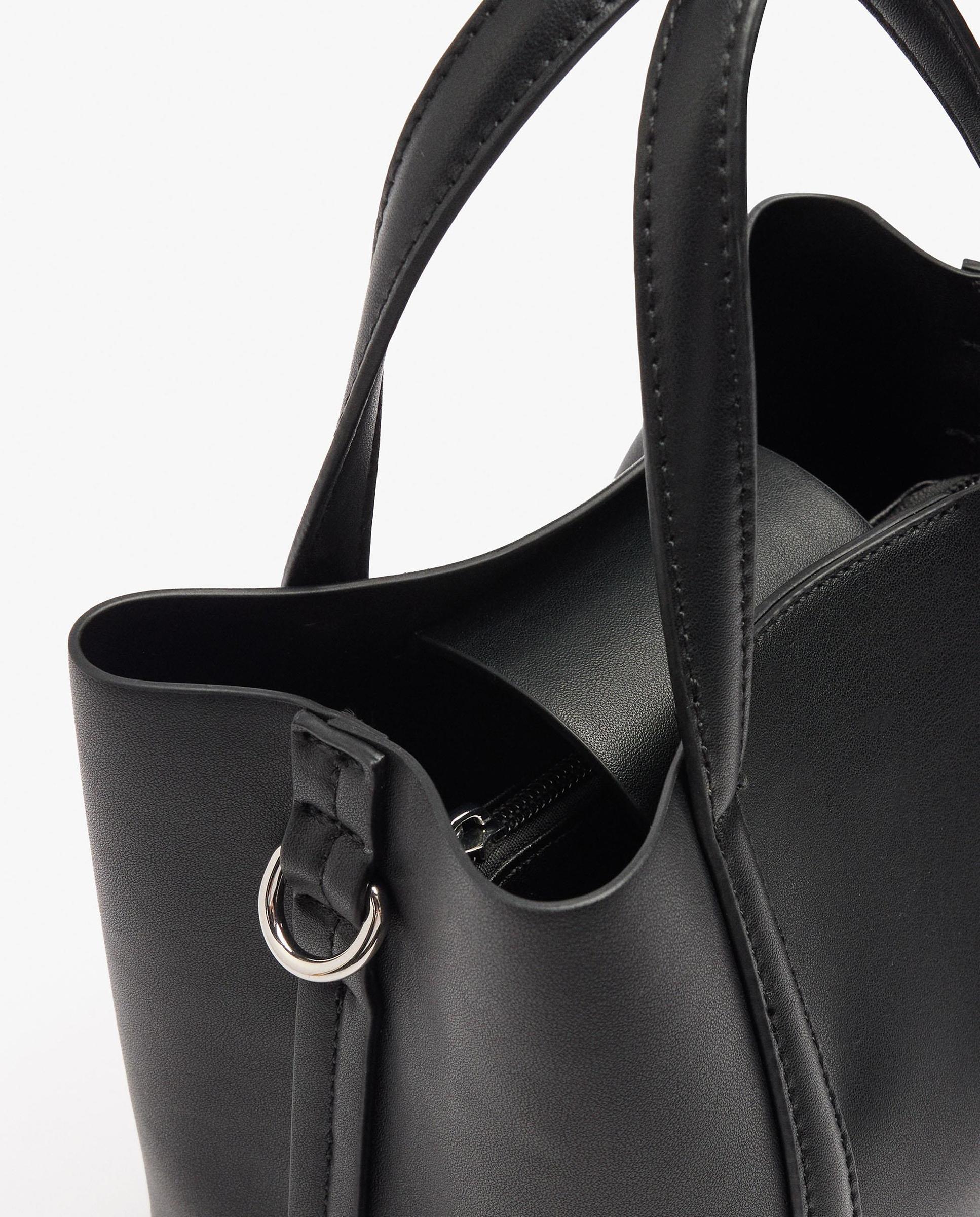 Bolso de mano estilo tote convertible a bandolera con cierre imantado en liso - Parfois - Negro Negro-3