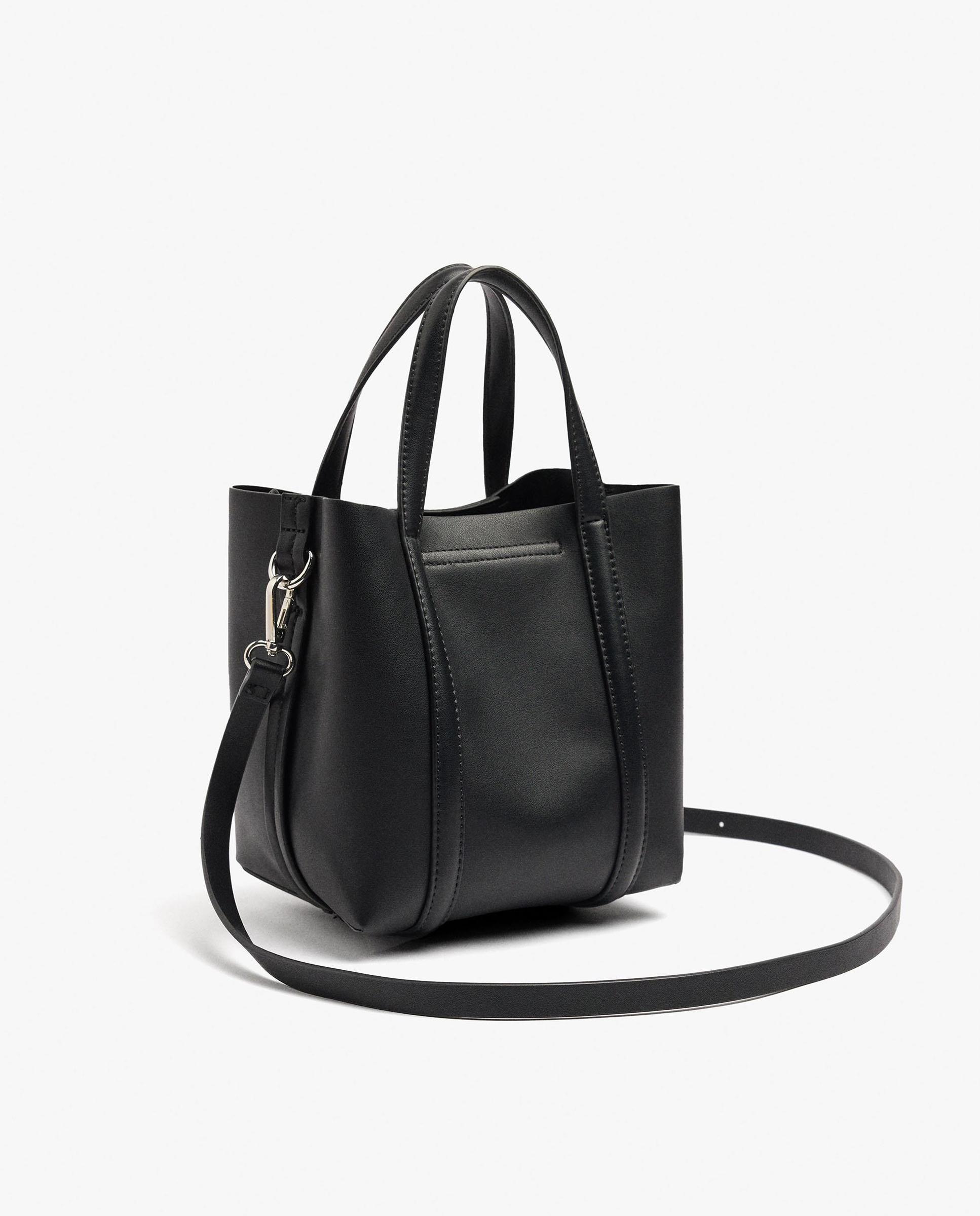 Bolso de mano estilo tote convertible a bandolera con cierre imantado en liso - Parfois - Negro Negro-4