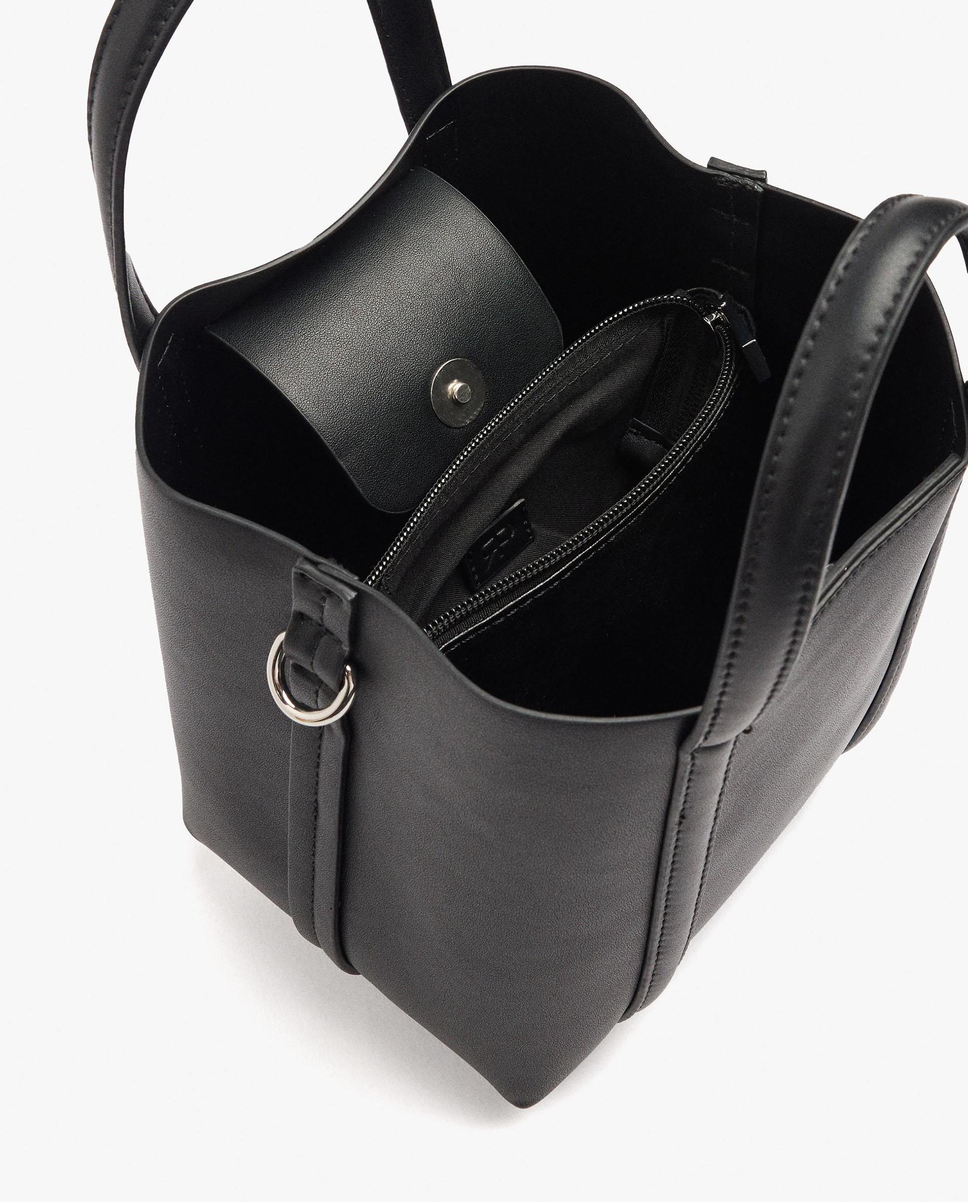 Bolso de mano estilo tote convertible a bandolera con cierre imantado en liso - Parfois - Negro Negro-5