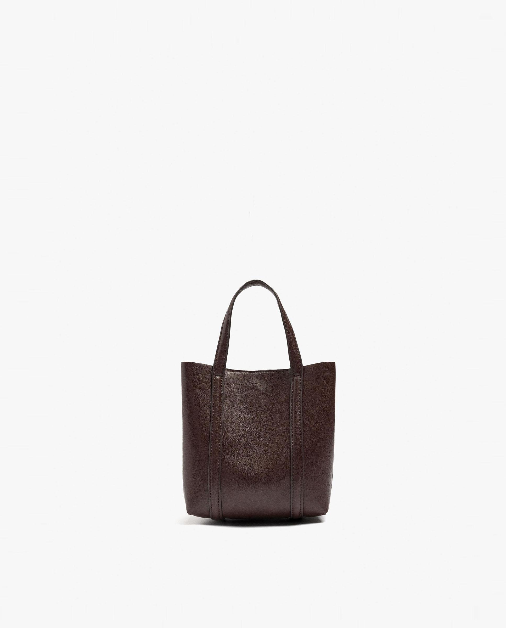 Bolso de mano estilo tote convertible a bandolera con cierre imantado en liso - Parfois - Marrón oscuro Marrón oscuro-1