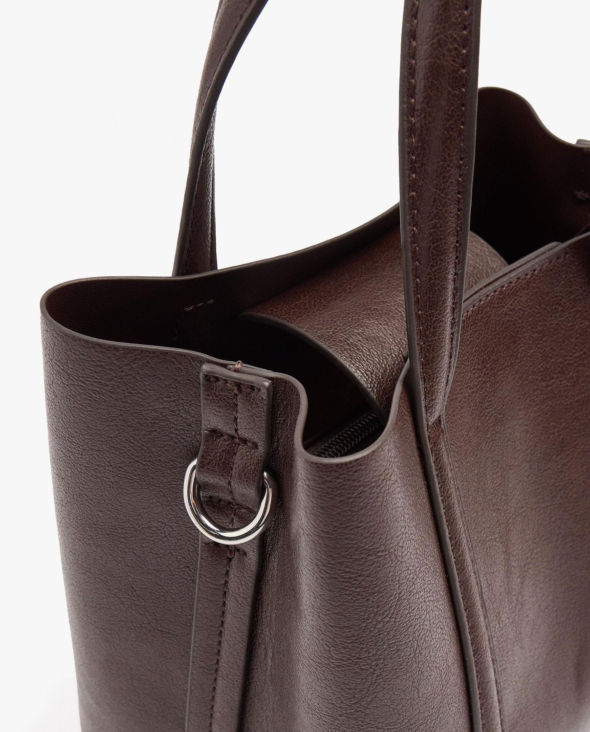 Bolso de mano estilo tote convertible a bandolera con cierre imantado en liso - Parfois - Marrón oscuro Marrón oscuro-3