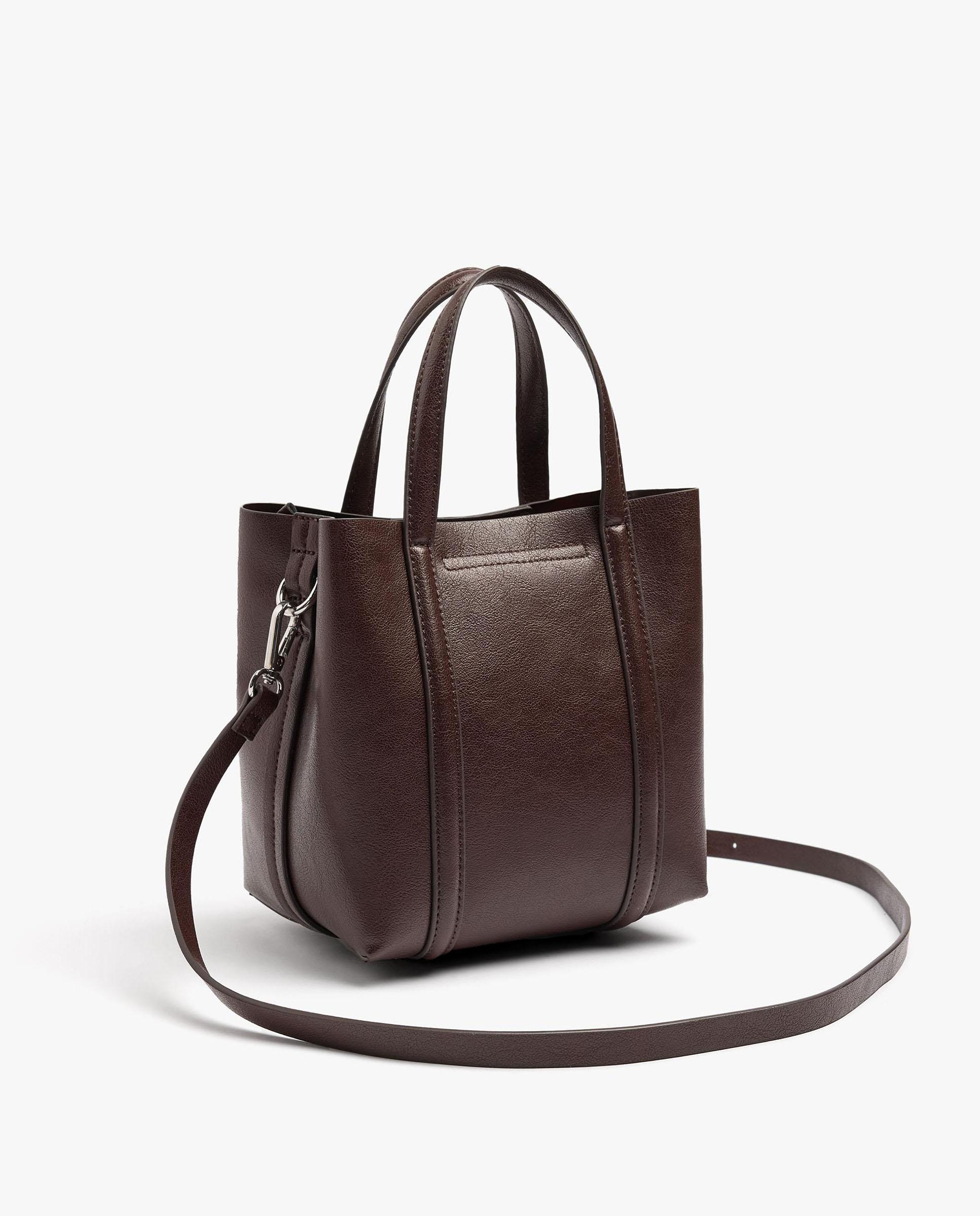 Bolso de mano estilo tote convertible a bandolera con cierre imantado en liso - Parfois - Marrón oscuro Marrón oscuro-2