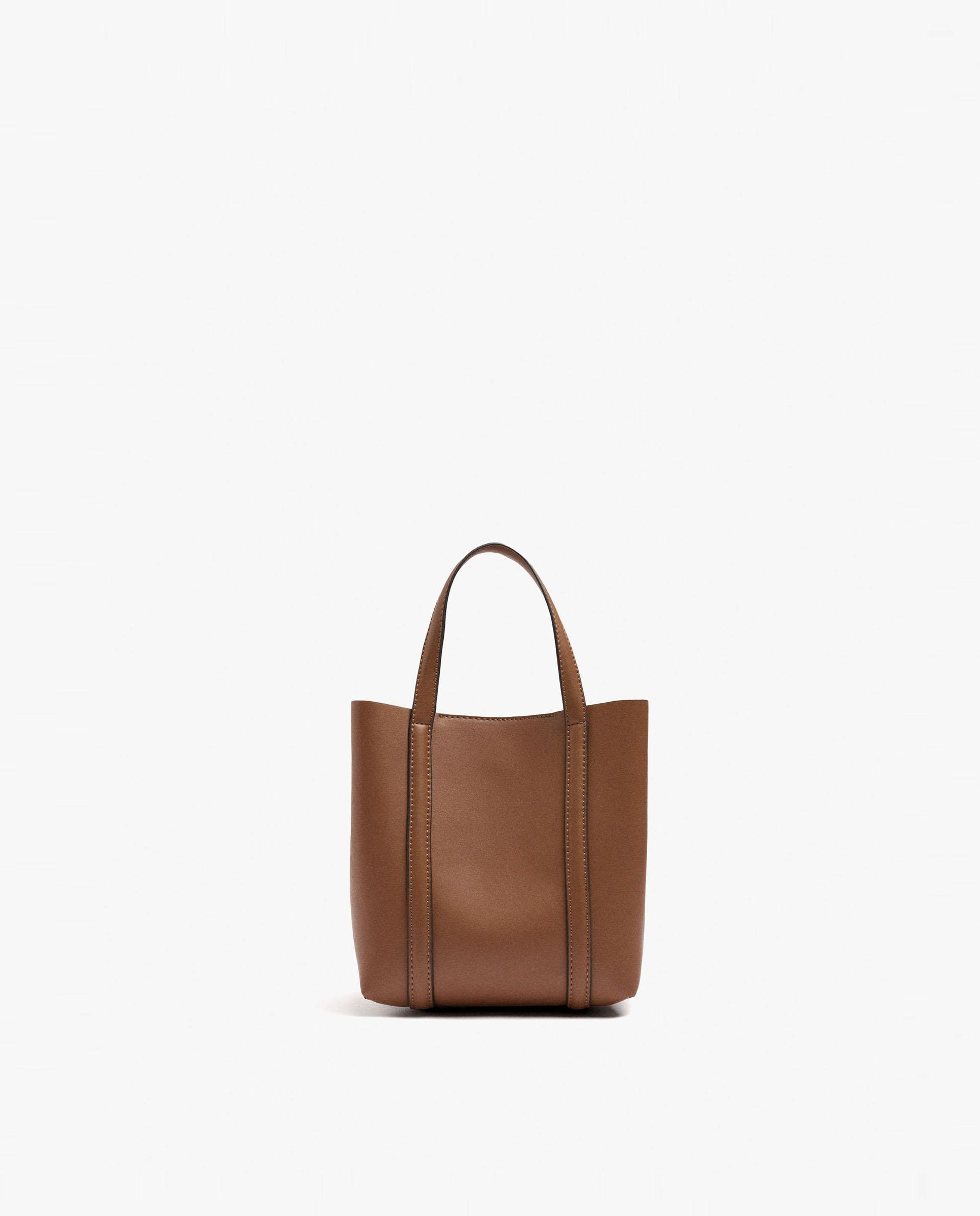 Bolso de mano estilo tote convertible a bandolera con cierre imantado en liso - Parfois - Camel Camel-1