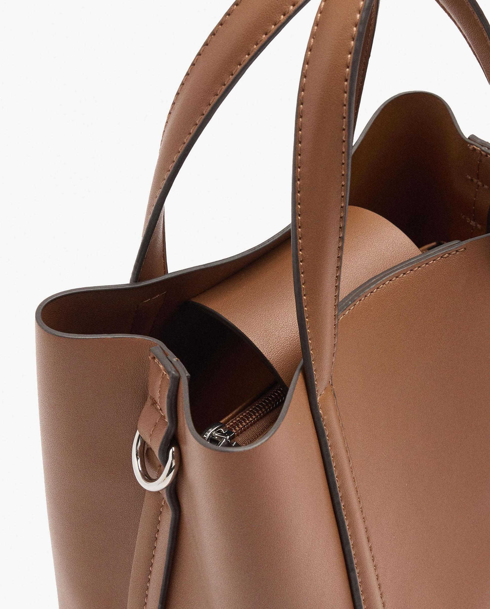Bolso de mano estilo tote convertible a bandolera con cierre imantado en liso - Parfois - Camel Camel-3