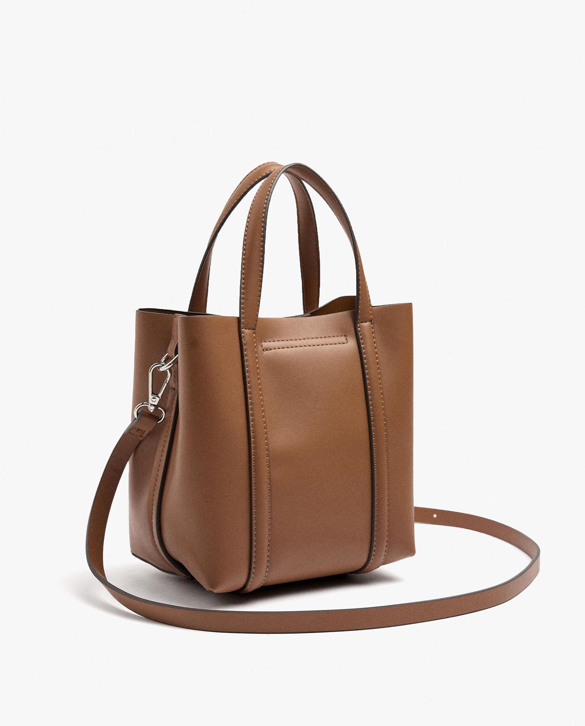 Bolso de mano estilo tote convertible a bandolera con cierre imantado en liso - Parfois - Camel Camel-4