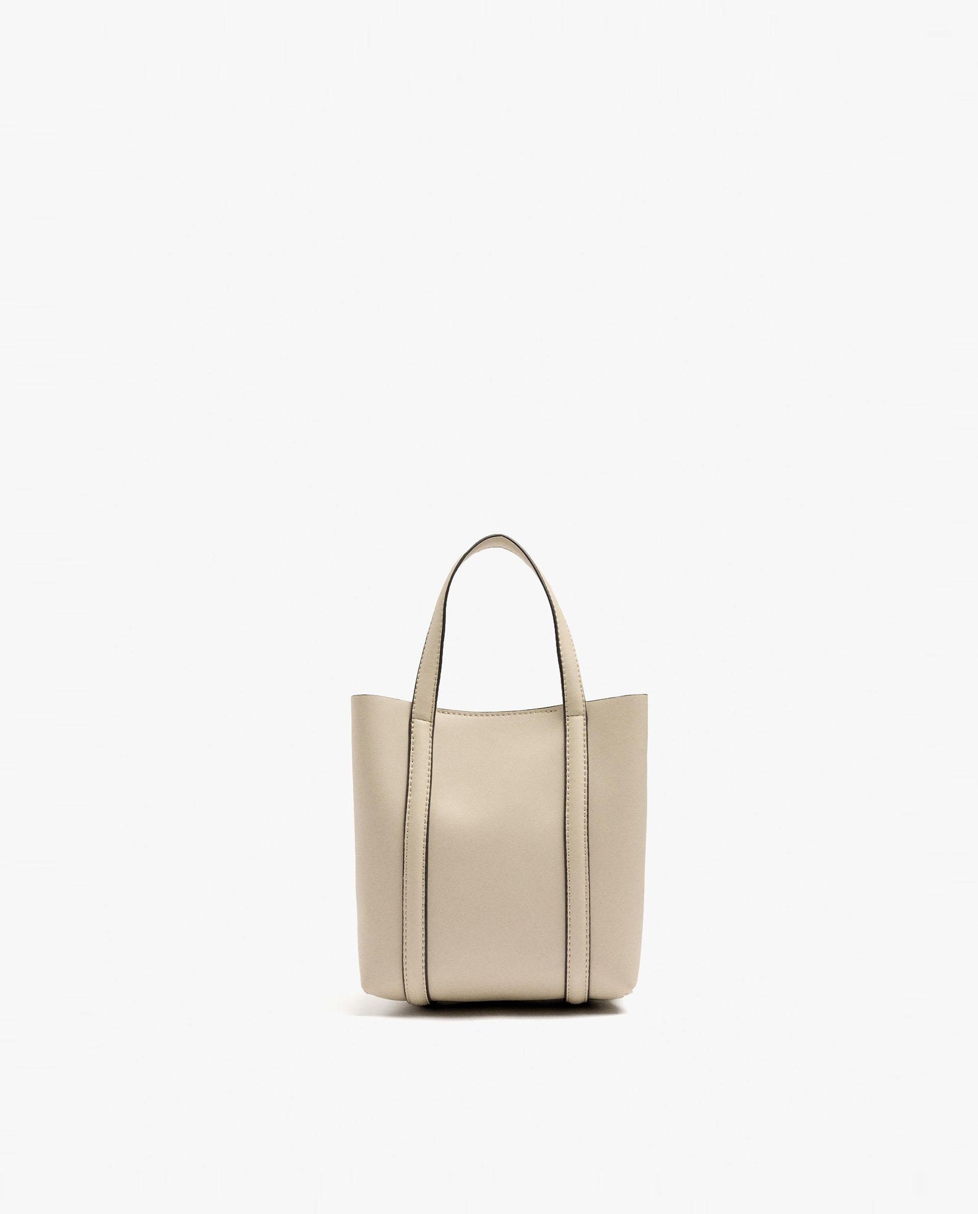 Bolso de mano estilo tote convertible a bandolera con cierre imantado en liso - Parfois - Crudo Crudo-1